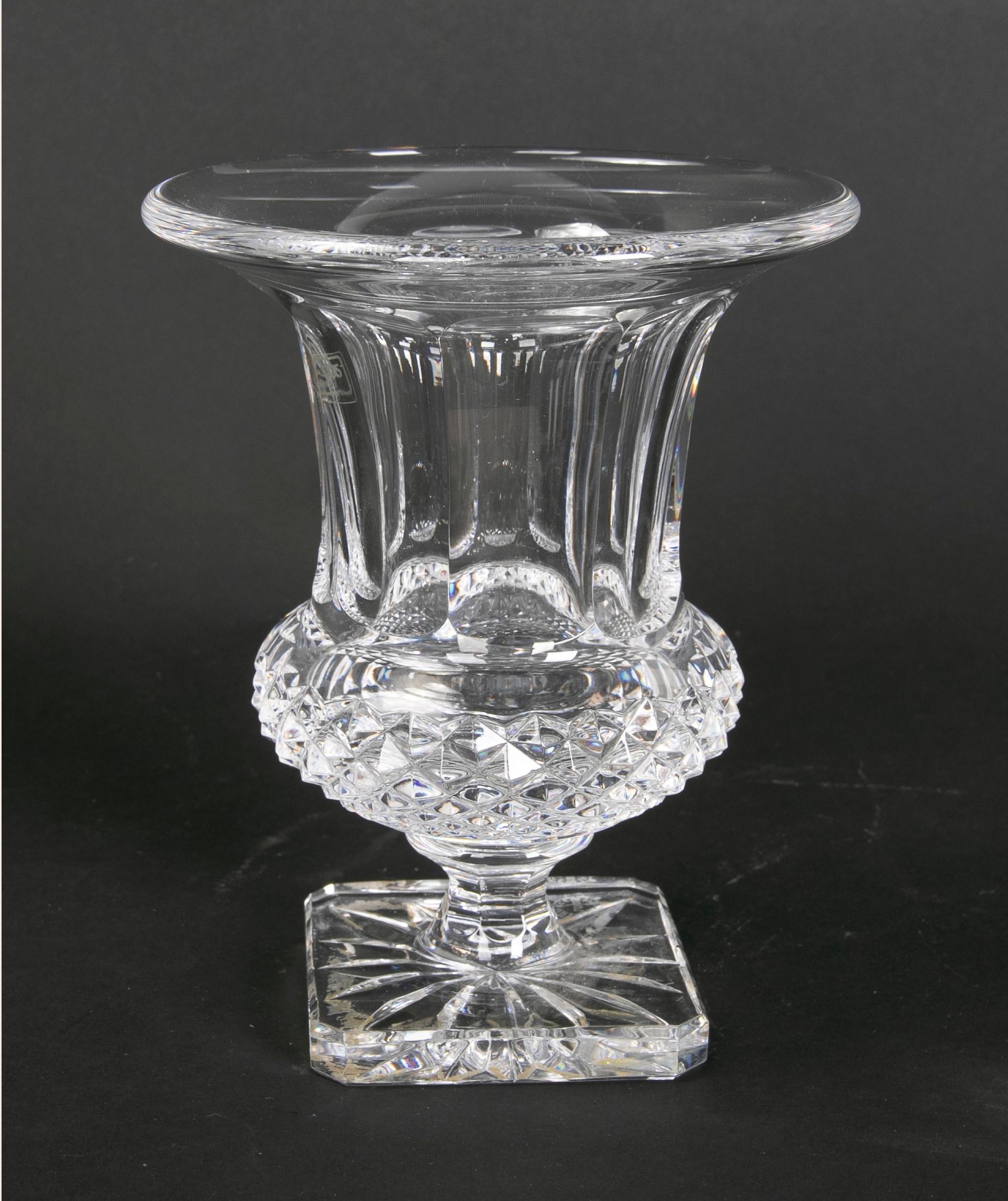 1980s French hand-carved crystal glass, signed Cristal Louis, France.