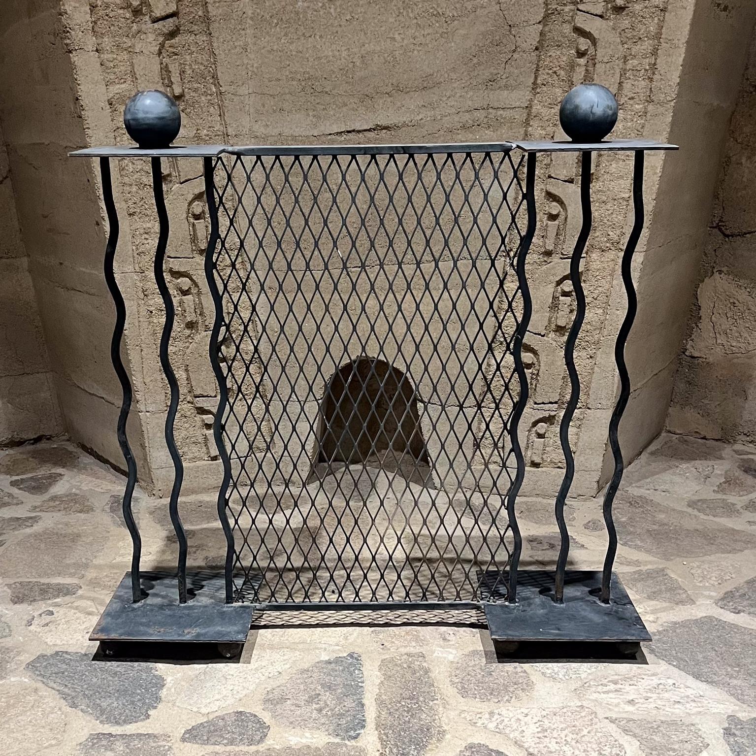 Art Deco 1980s Memphis Milano Squiggle Fireplace Screen Hand Forged Iron For Sale