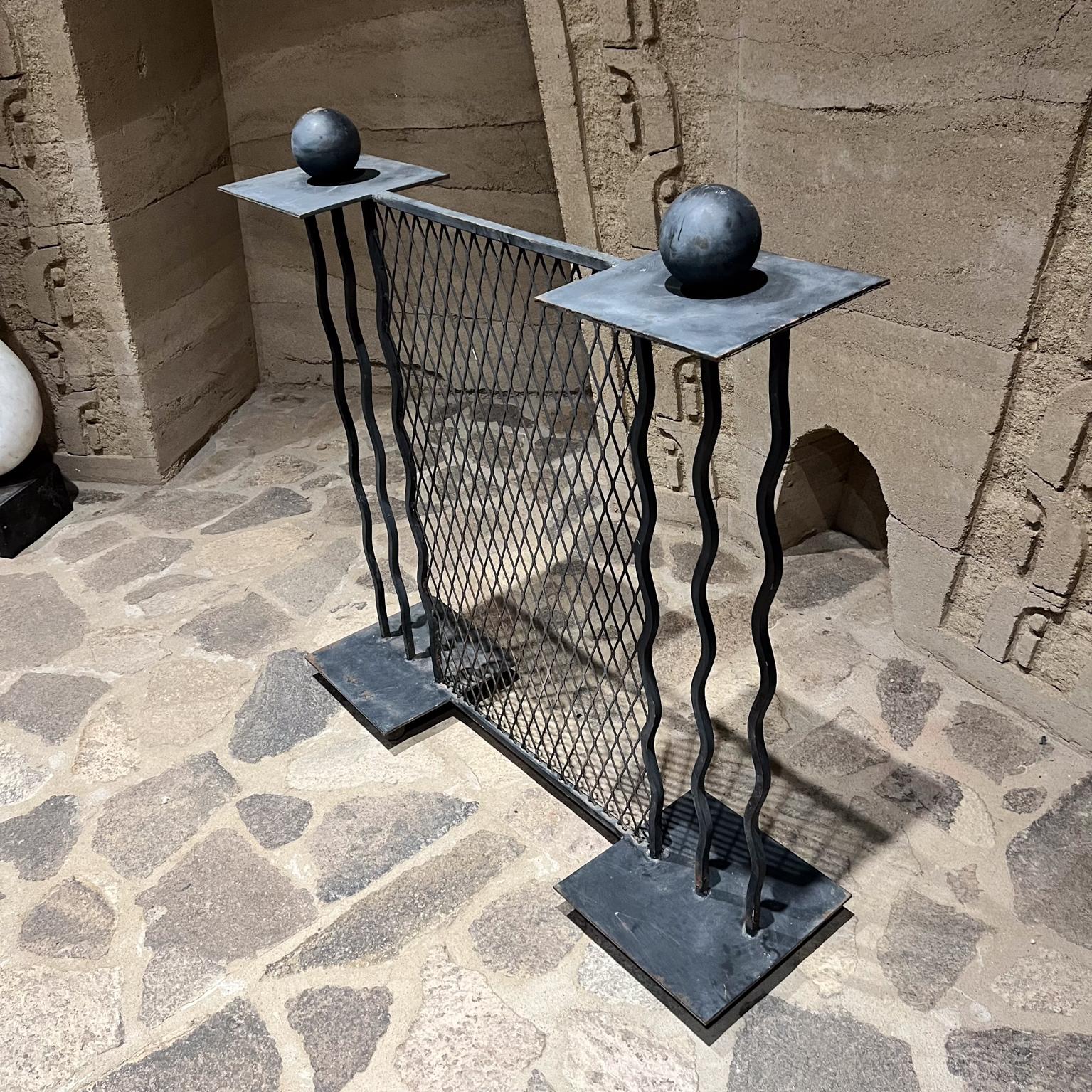 Metal 1980s Memphis Milano Squiggle Fireplace Screen Hand Forged Iron For Sale