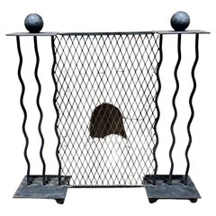 1980s Memphis Milano Squiggle Fireplace Screen Hand Forged Iron