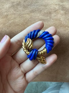 1980s French Lapis Lazuli, Diamond and 18 Karat Gold Wreath Brooch by S&Co