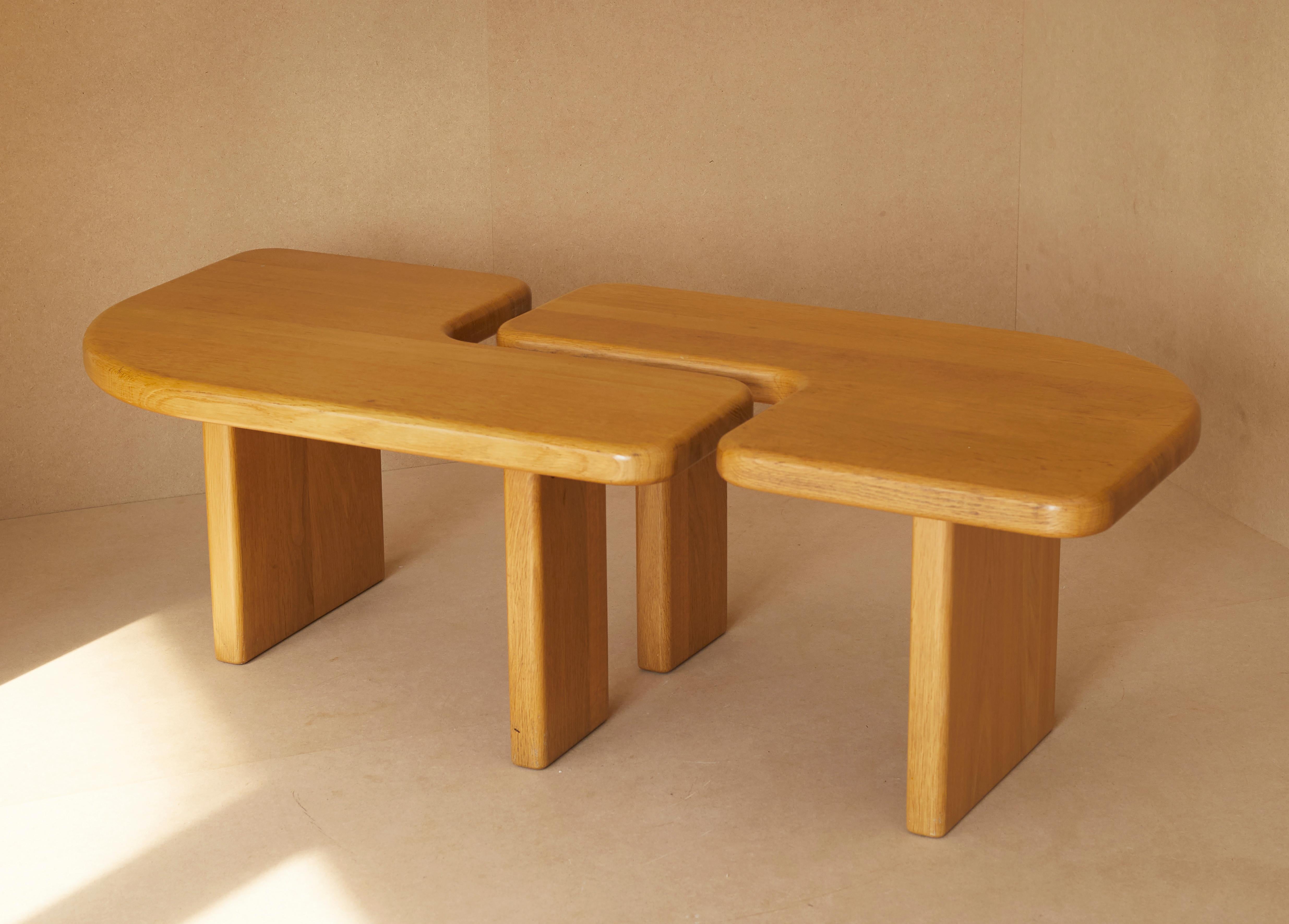 1980s French Limited, Made-to-order Solid Elm Twin Coffee Tables 8