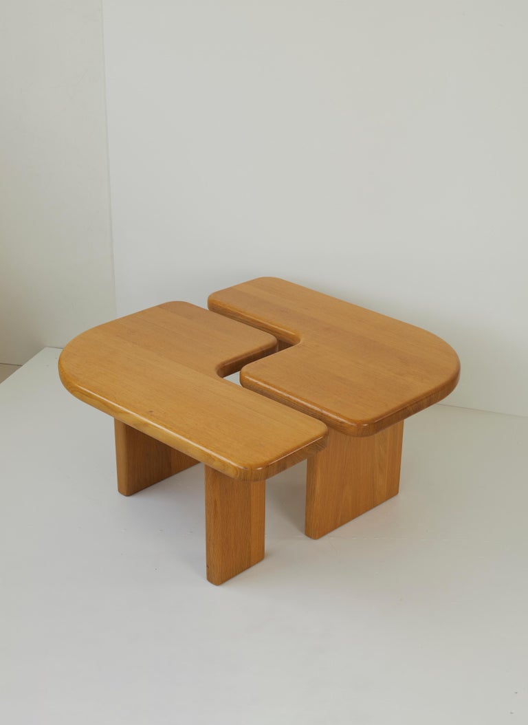 1980s French Limited, Madetoorder Solid Elm Twin Coffee Tables For
