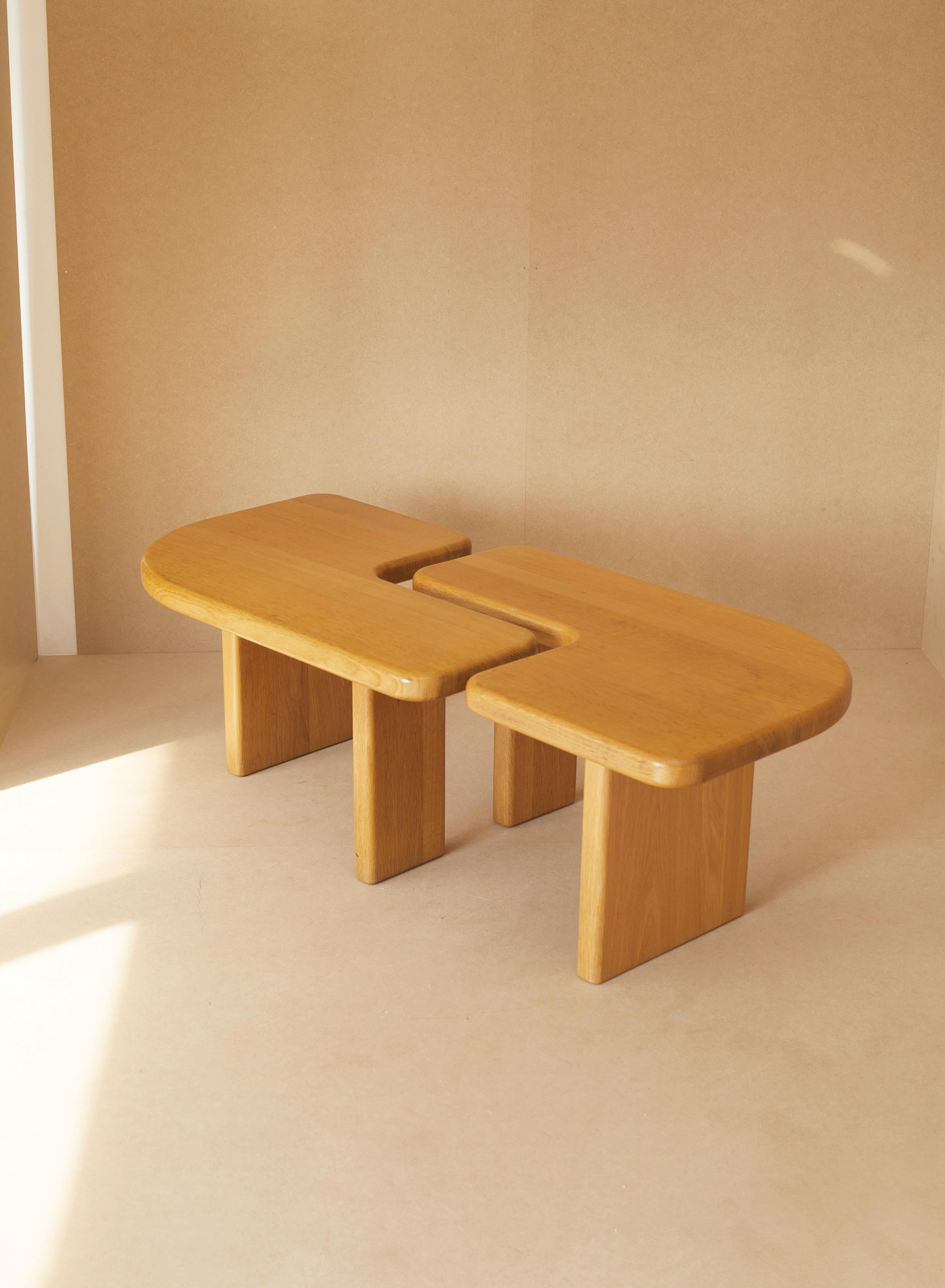 1980s French Limited, Made-to-order Solid Elm Twin Coffee Tables 1