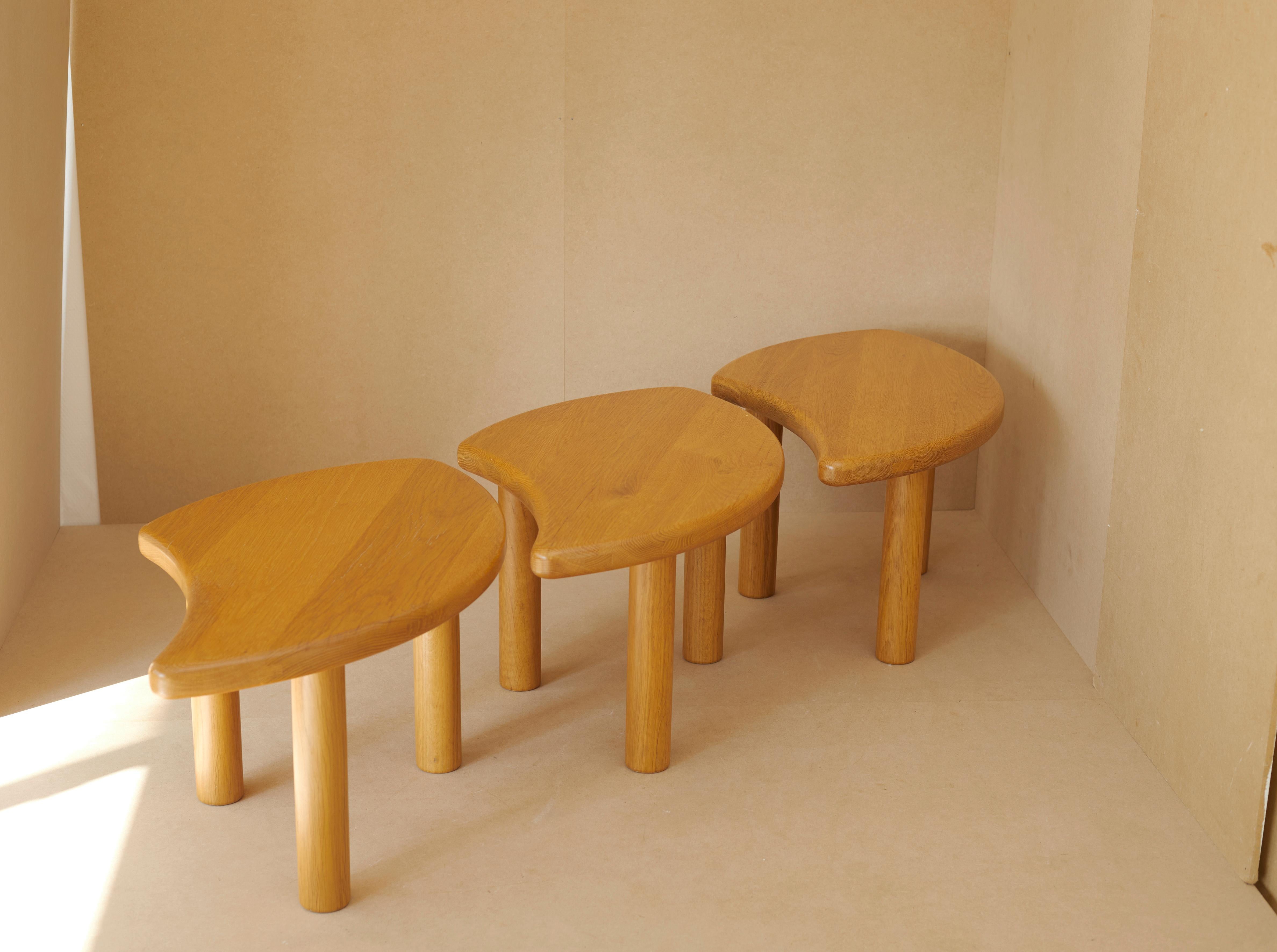 Hand-Crafted 1980s French Limited, Made-to-order Solid Oak Modular Coffee Tables For Sale