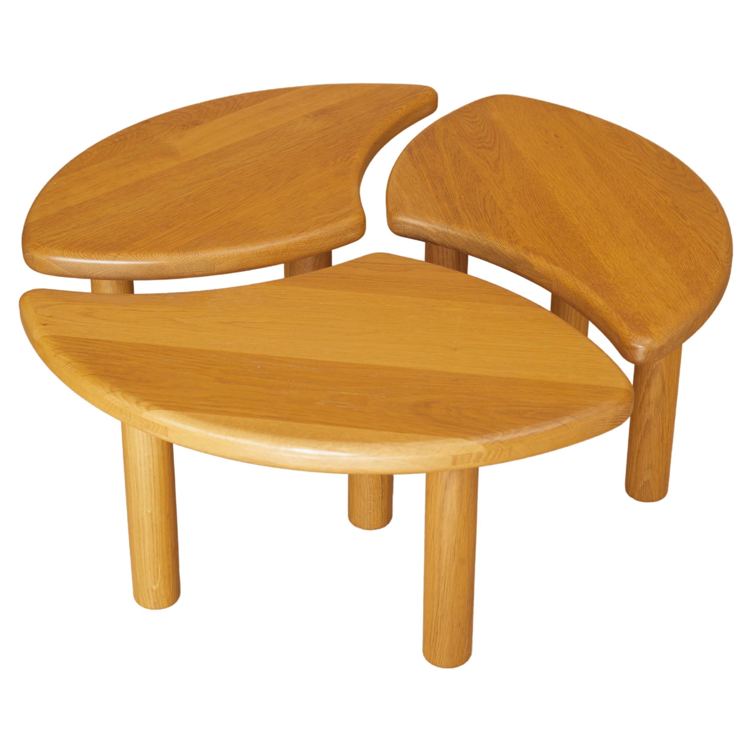 1980s French Limited, Made-to-order Solid Oak Modular Coffee Tables For Sale