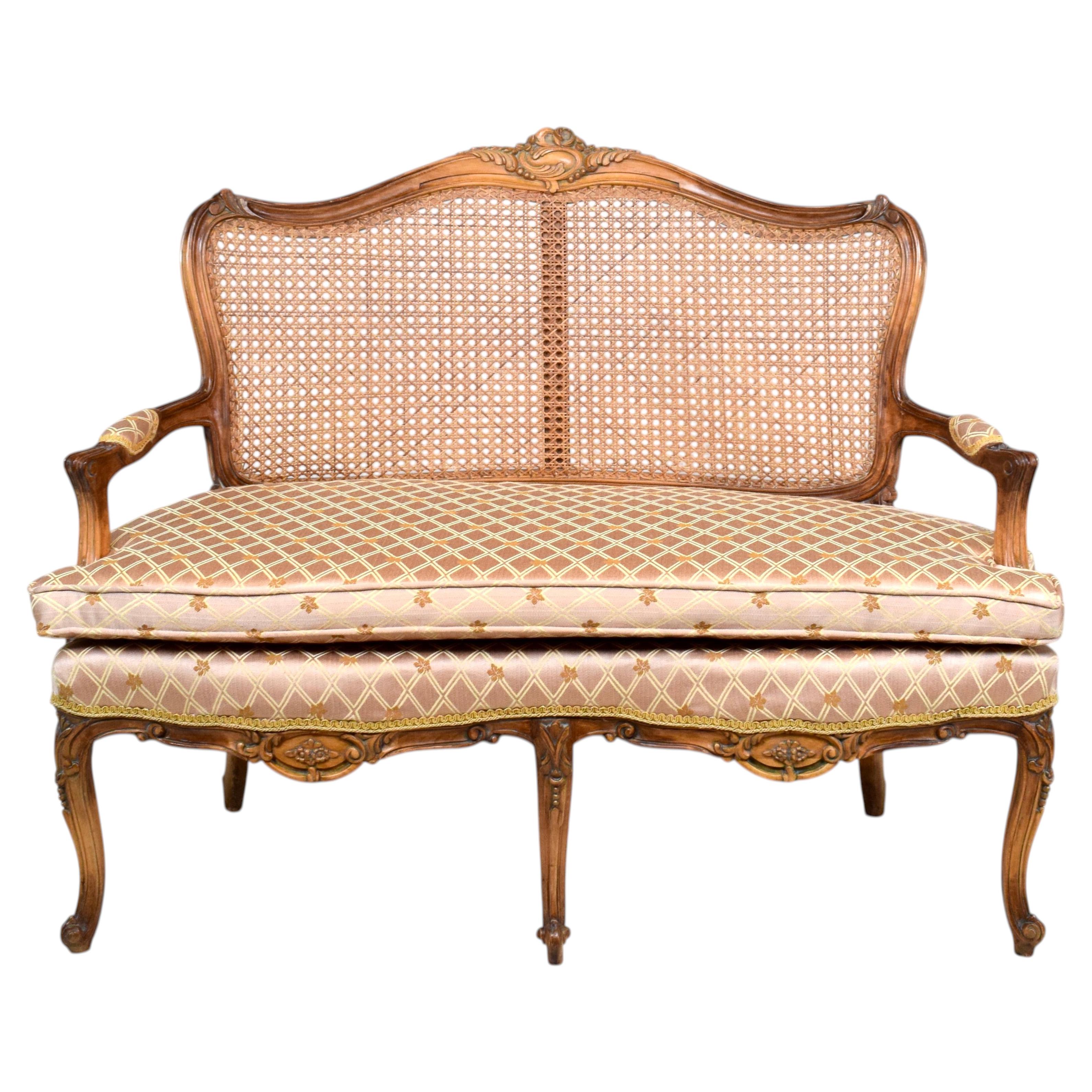 1980's French Louis XV Style Cane Settee, Italy