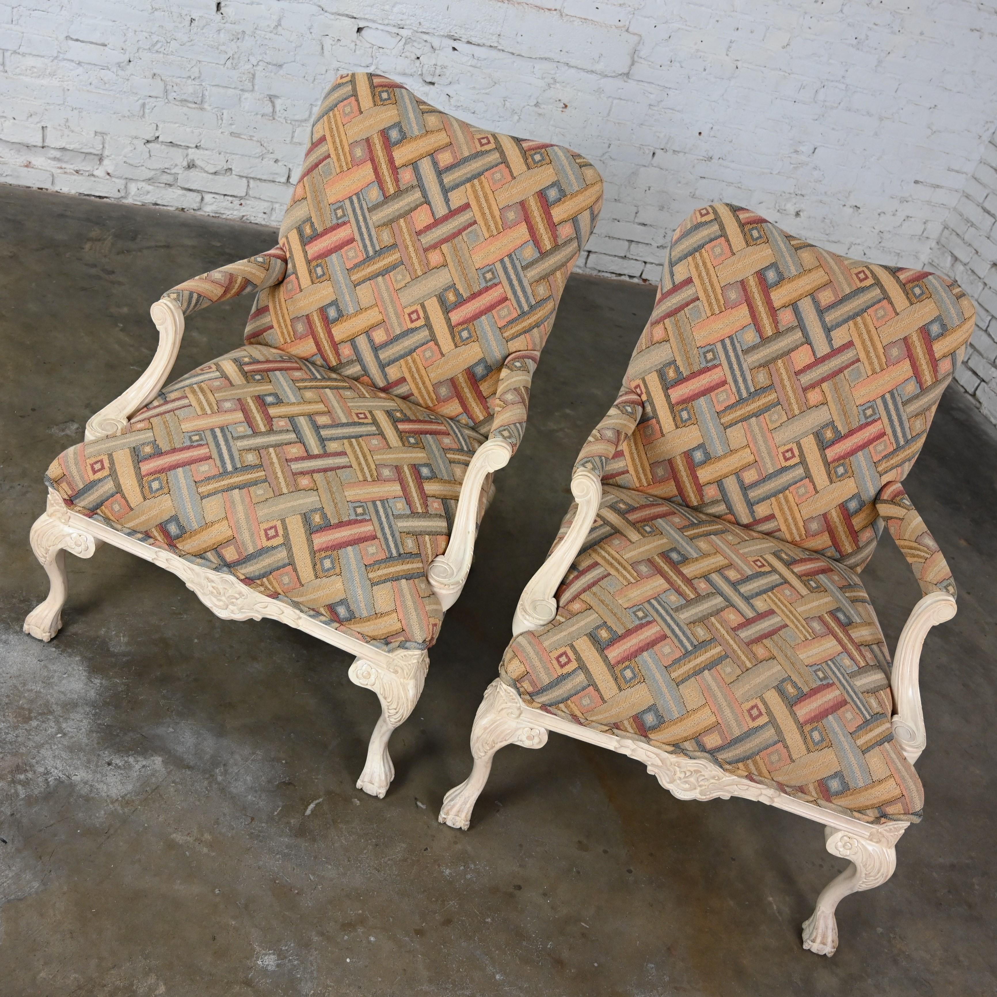 Unknown 1980’s French Louis XV Style Fauteuil Armchairs Whitewashed Frames  For Sale