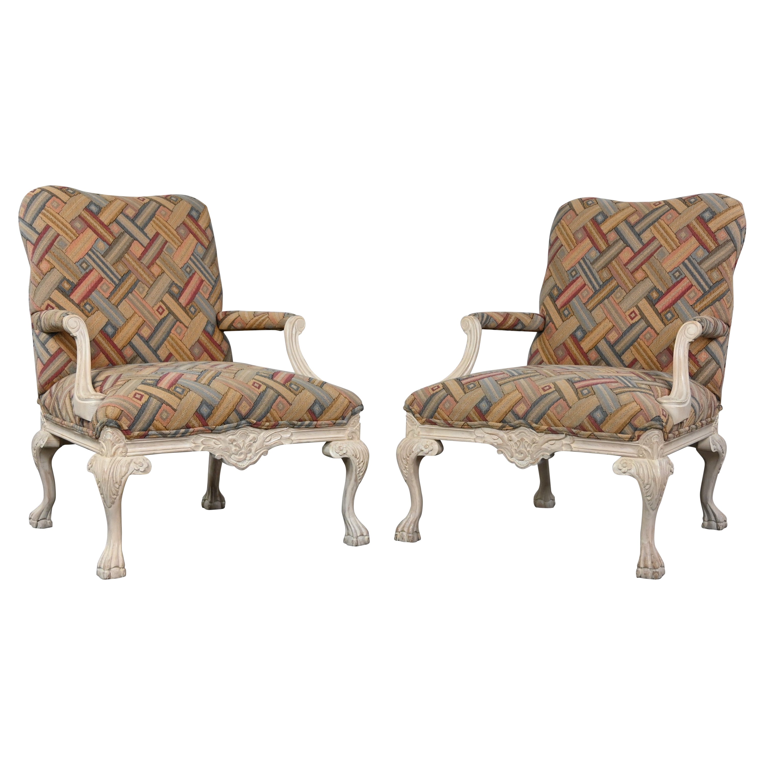 1980’s French Louis XV Style Fauteuil Armchairs Whitewashed Frames For Sale