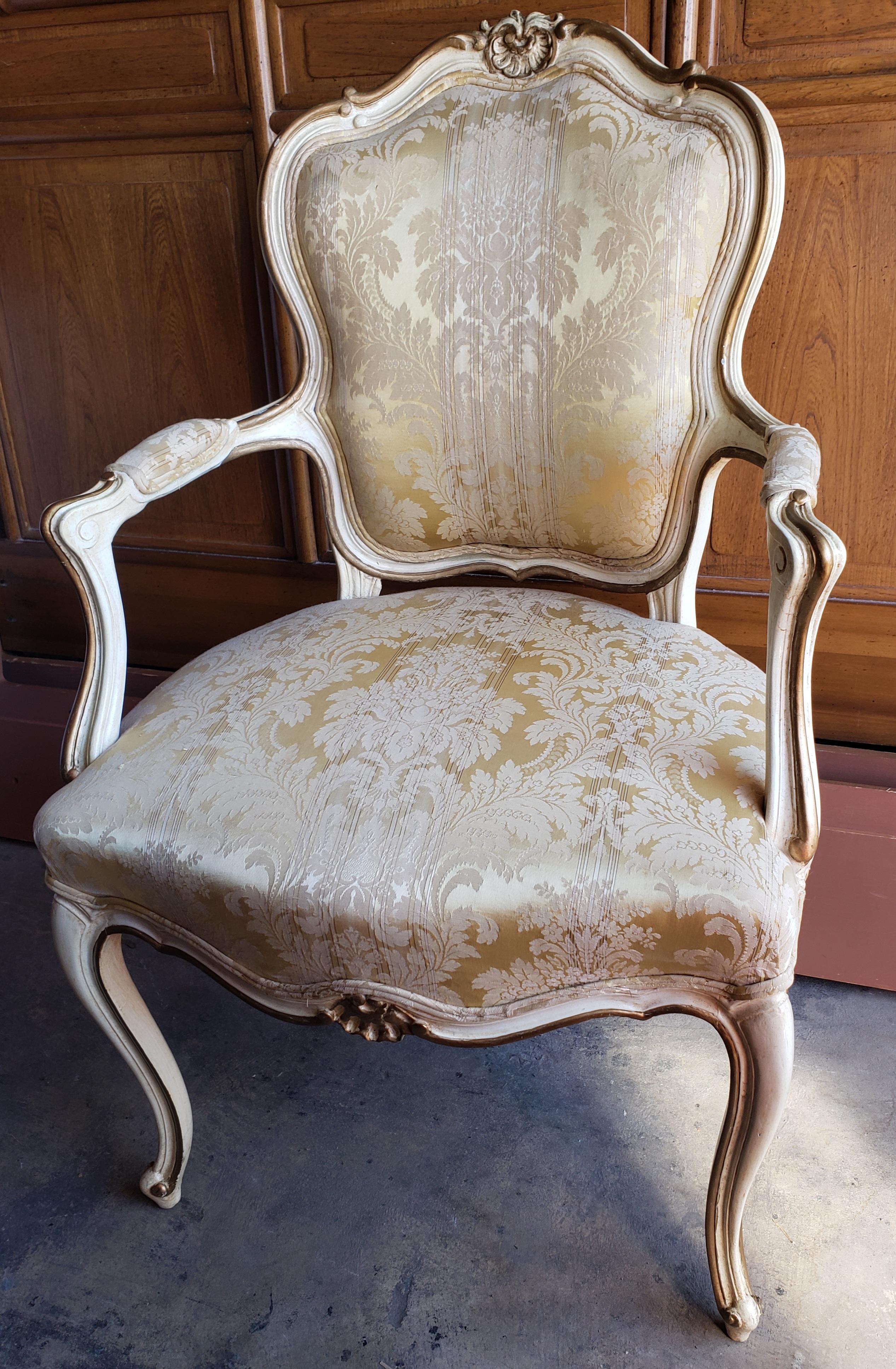 1980s French Louis XVI Carved, Painted and Upholstered Arm Chair 4