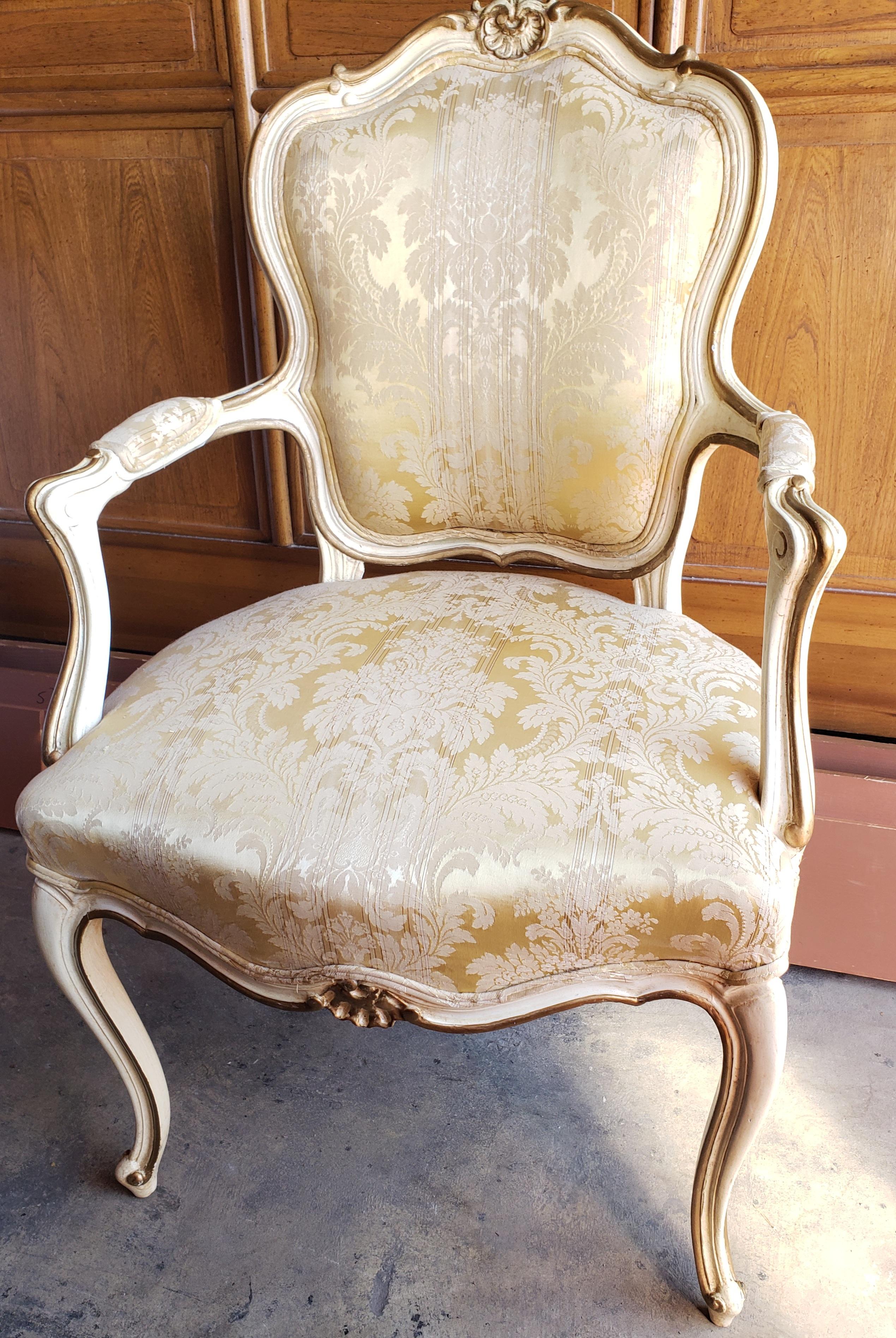 1980s French Louis XVI Carved, Painted and Upholstered Arm Chair 5