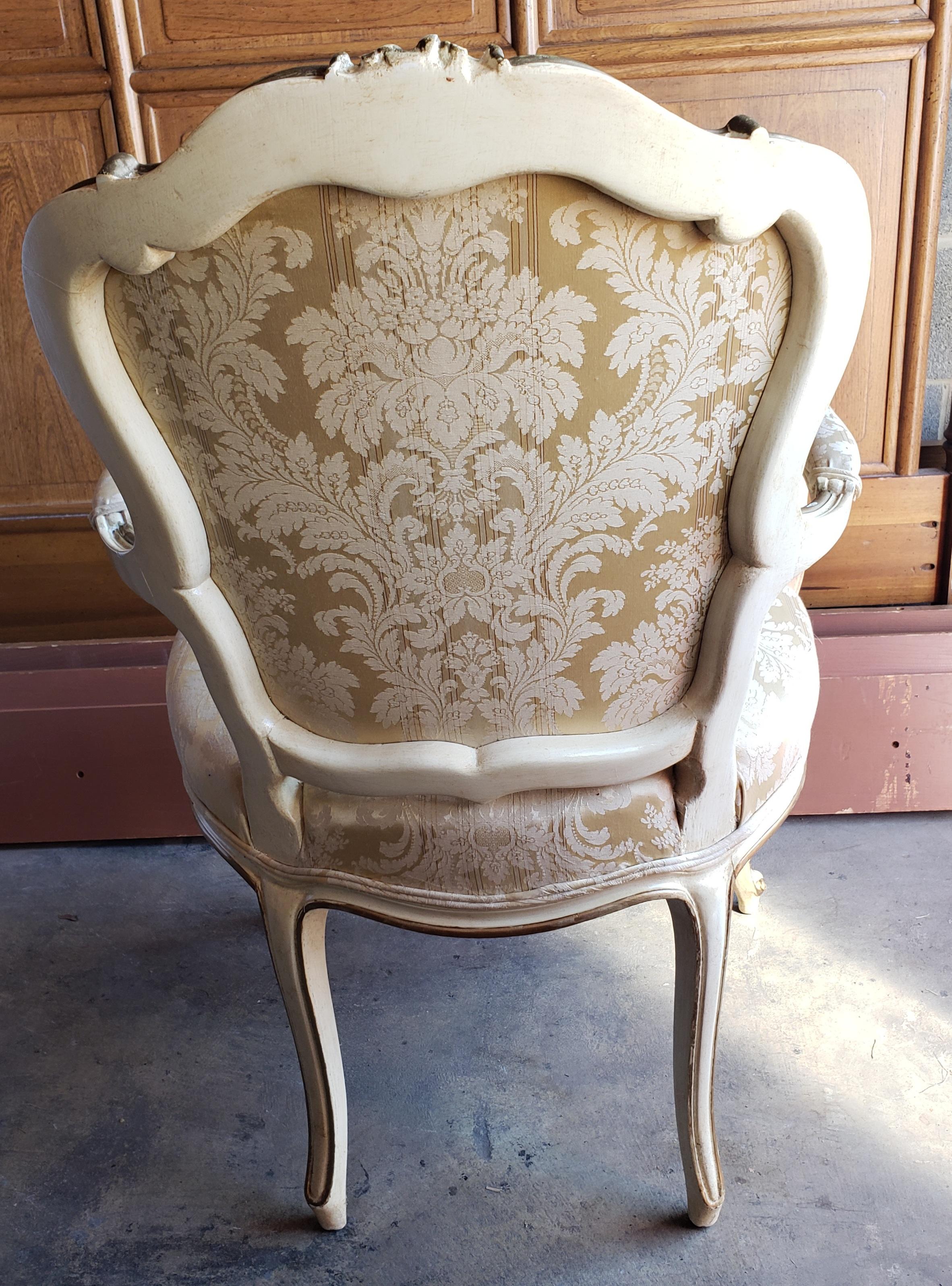 1980s French Louis XVI Carved, Painted and Upholstered Arm Chair 1