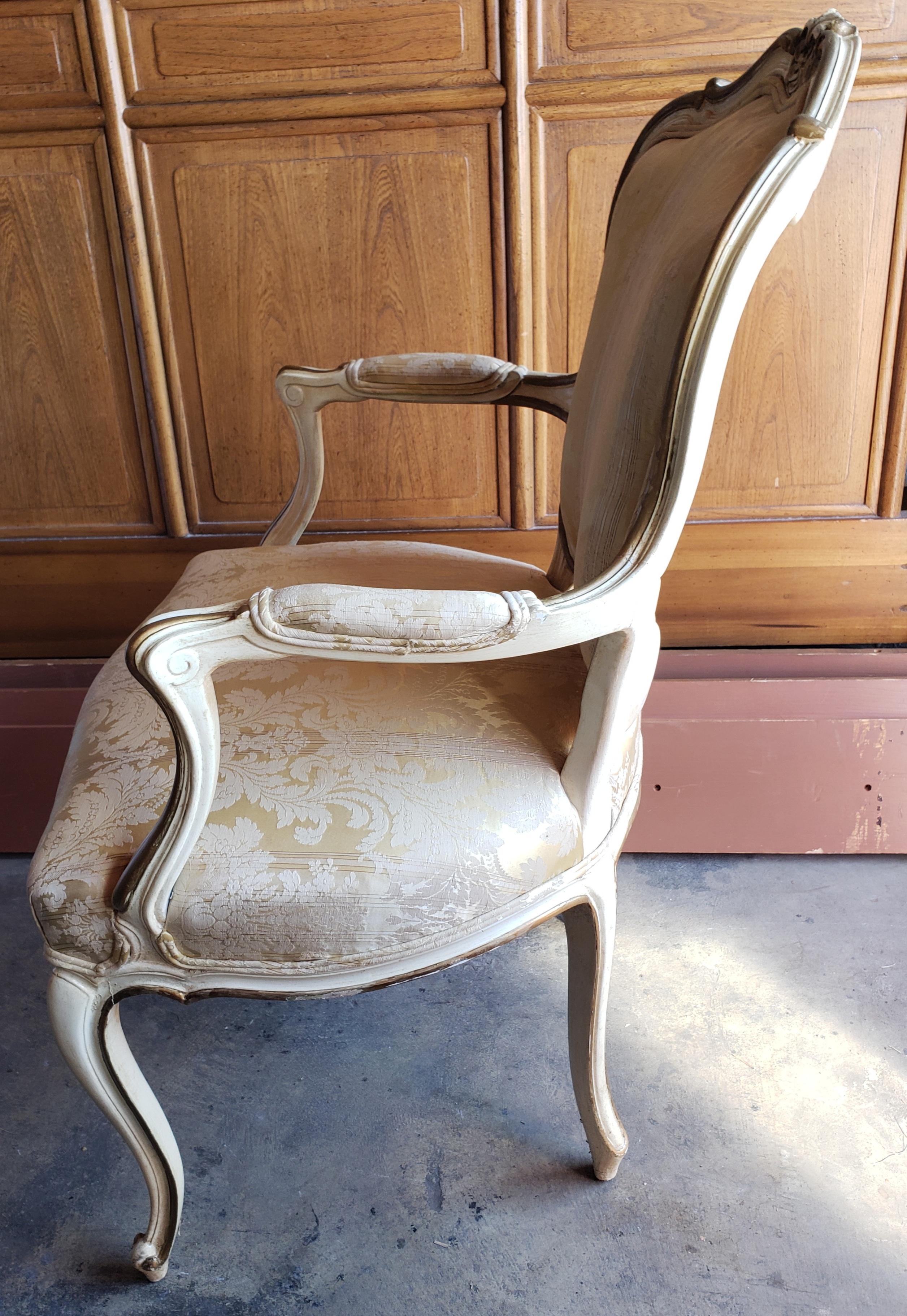 1980s French Louis XVI Carved, Painted and Upholstered Arm Chair 2