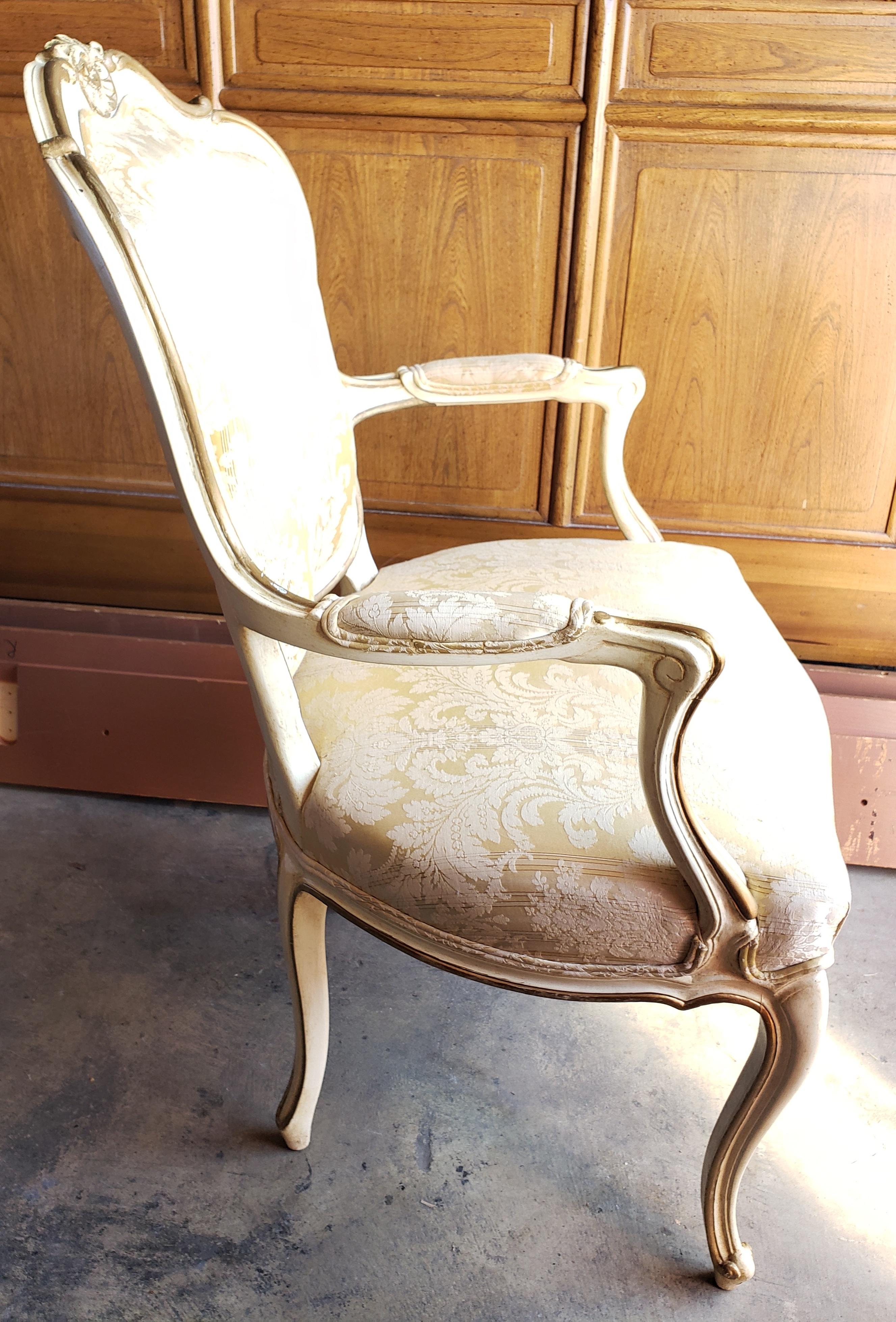 1980s French Louis XVI Carved, Painted and Upholstered Arm Chair 3