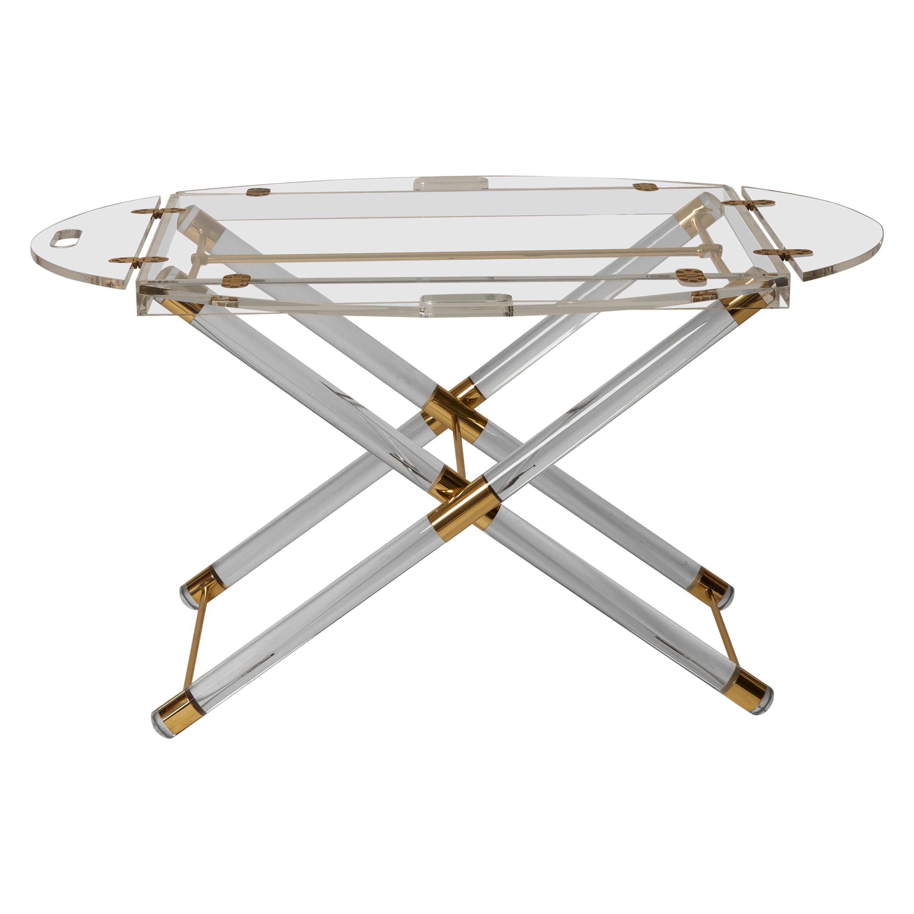 1980s French Lucite 
Brass Drinks Stand