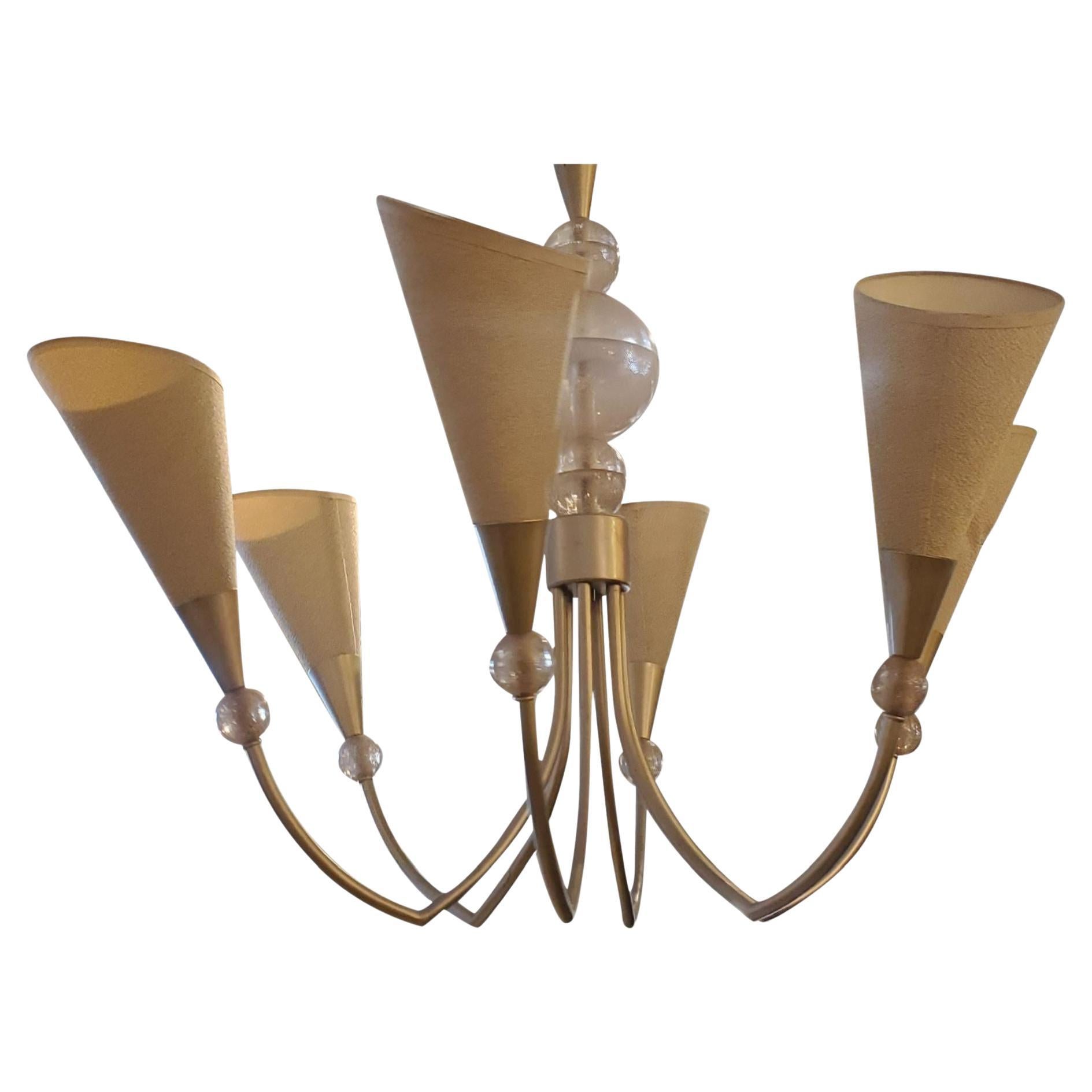 1980s French Lucite Six Arm Chandelier For Sale