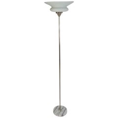 1980s French Marble Base Satin Glass Floor Lamp