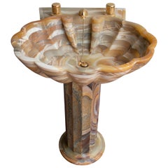 1980s French Onyx Standing Washbasin with Golden Bronze Tap