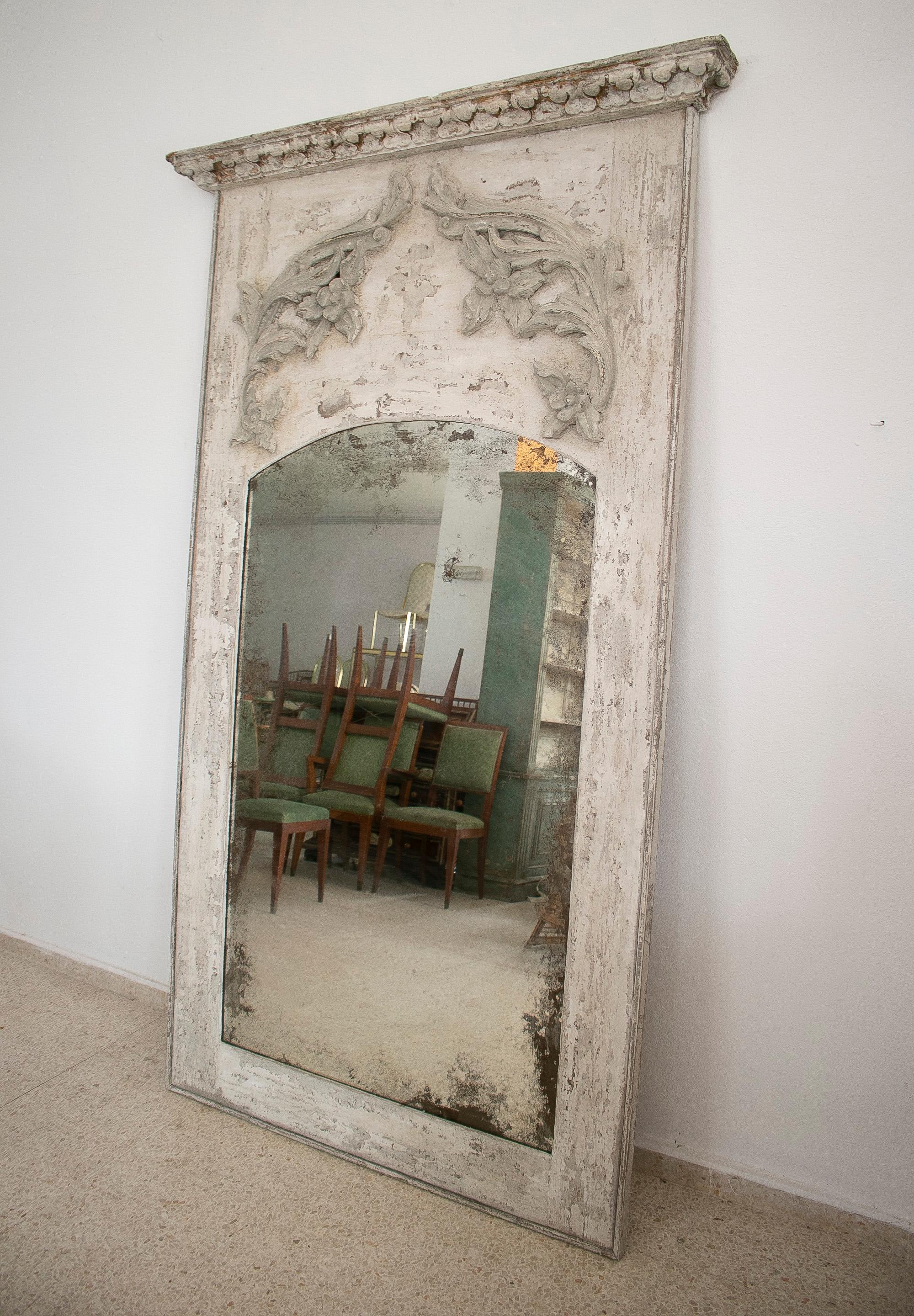 Vintage 1980s French painted wood classical wall mirror.
