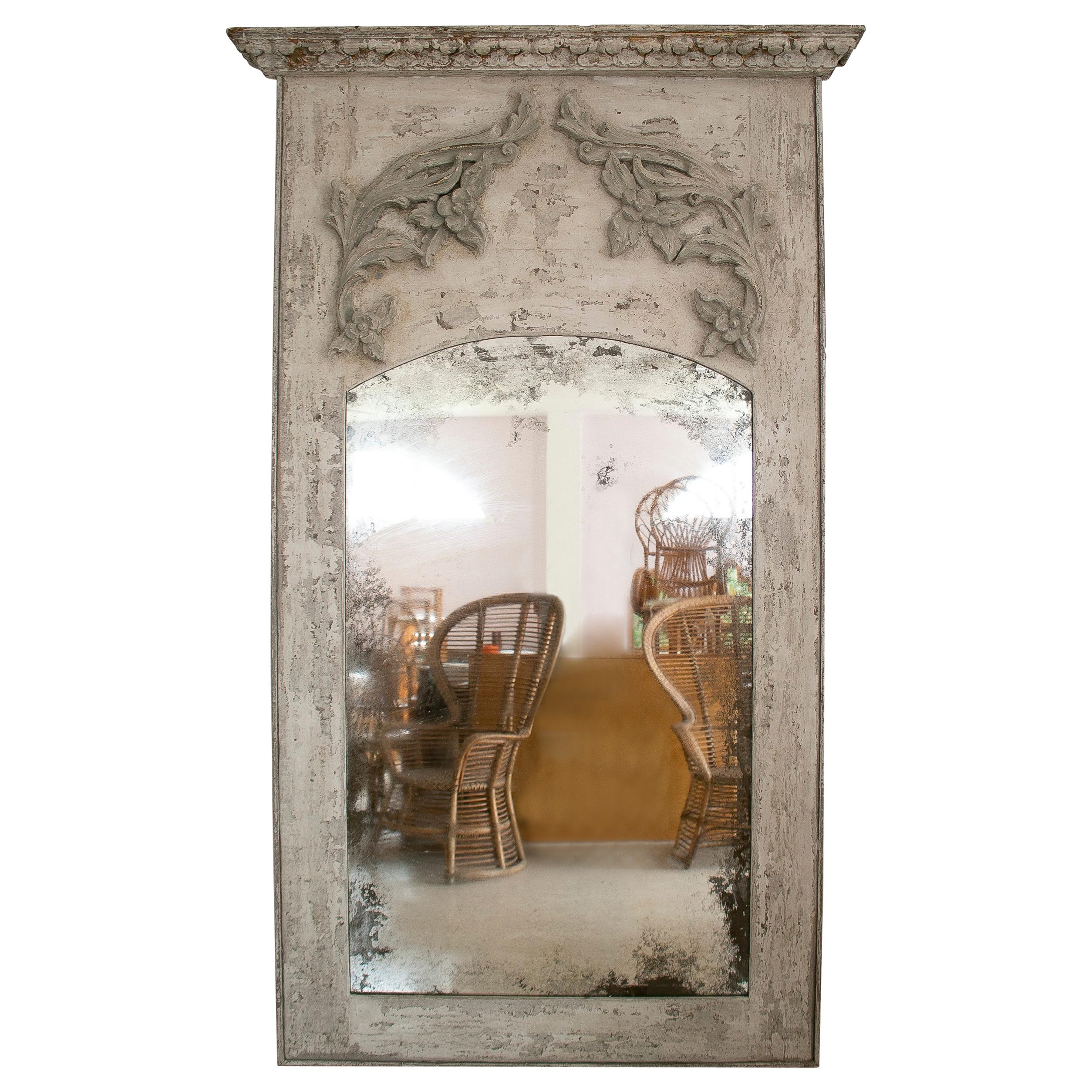 1980s French Painted Wood Classical Wall Mirror