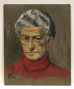 Portrait of Distinguished Man in Red Polo Neck Sweater, signed oil painting