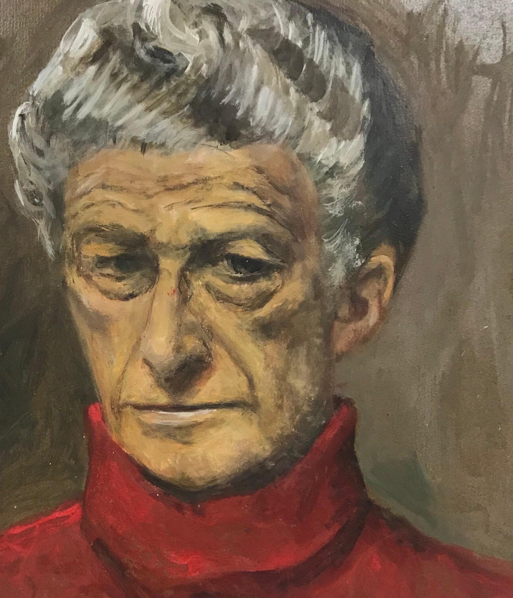 Artist/ School: French, signed and dated 84'

Title: Portrait of a man in a red polo neck jumper. 

Medium: oil on board, unframed and double sided image. 

Board : 18 x 15 inches

Provenance: private collection, France

Condition: The painting is