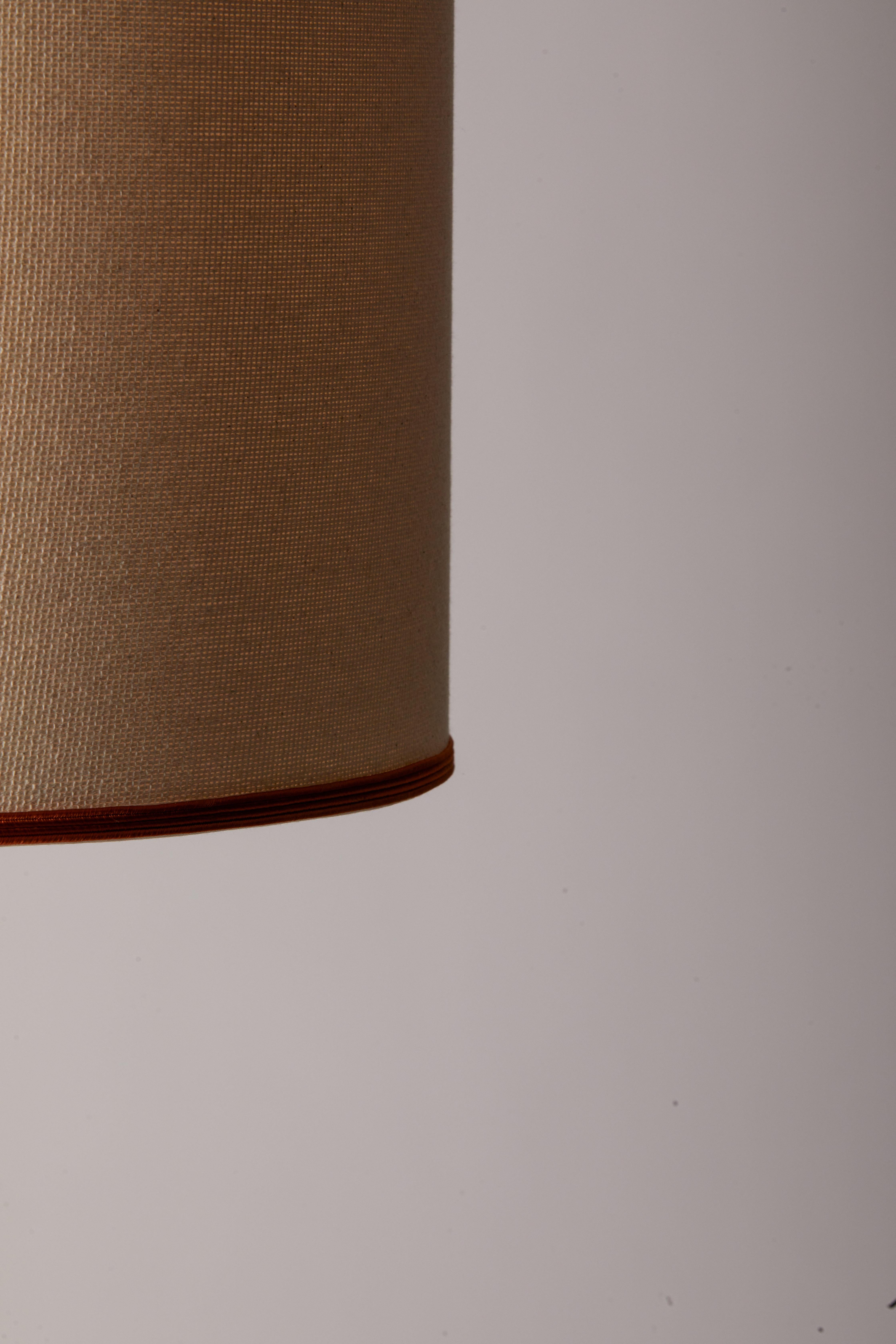 Late 20th Century 1980s French Pair of Earth Tone Striped Pottery Lamps With Custom Lampshades