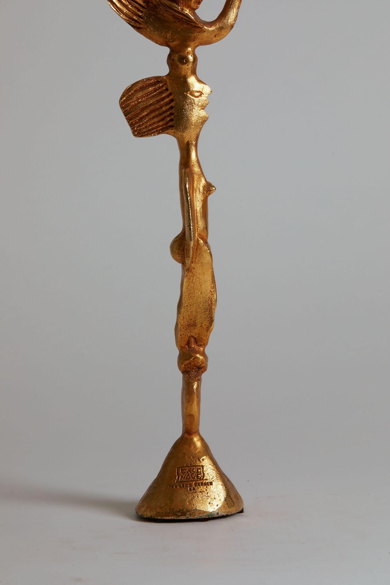 1980s French Pierre Casenove for Fondica Gilded Gold Candlestick In Excellent Condition In Aspen, CO