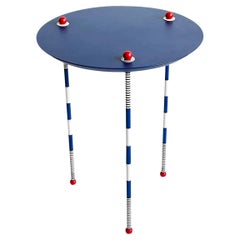 Vintage 1980s French Postmodern Blue, White and Red Table by Olivier Villatte