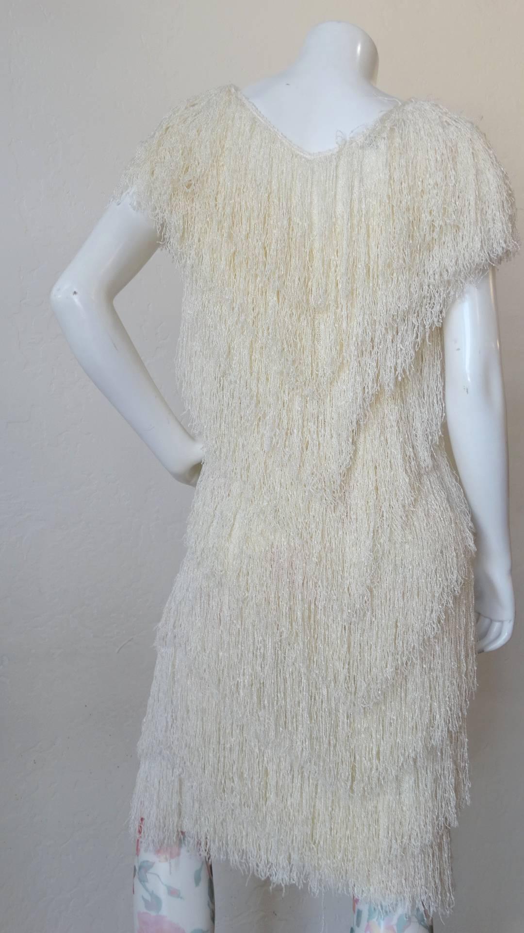 Gray 1980s French Rags Cream Fringe Dress