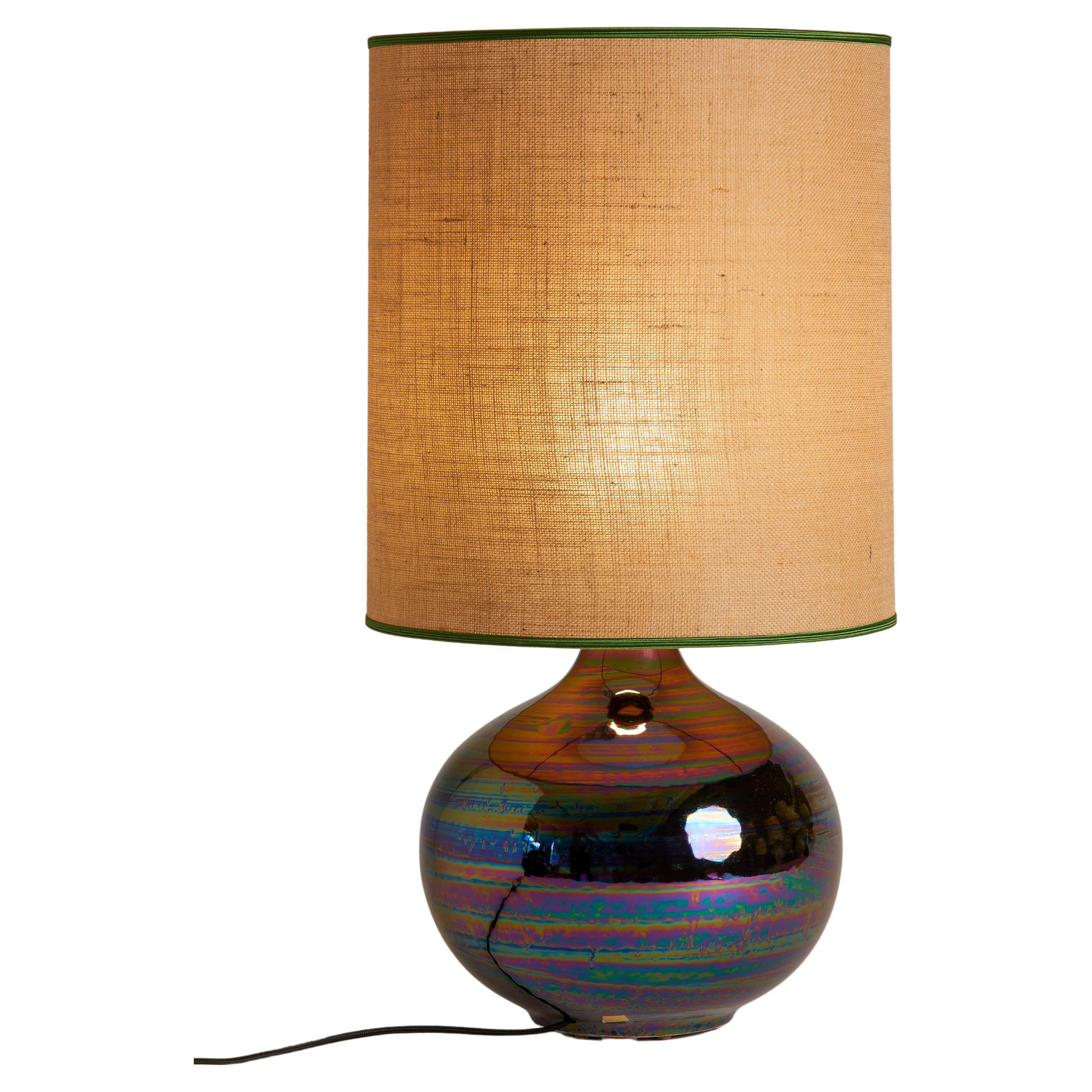 1980s French Rainbow Pottery Lamp with Custom Shade For Sale