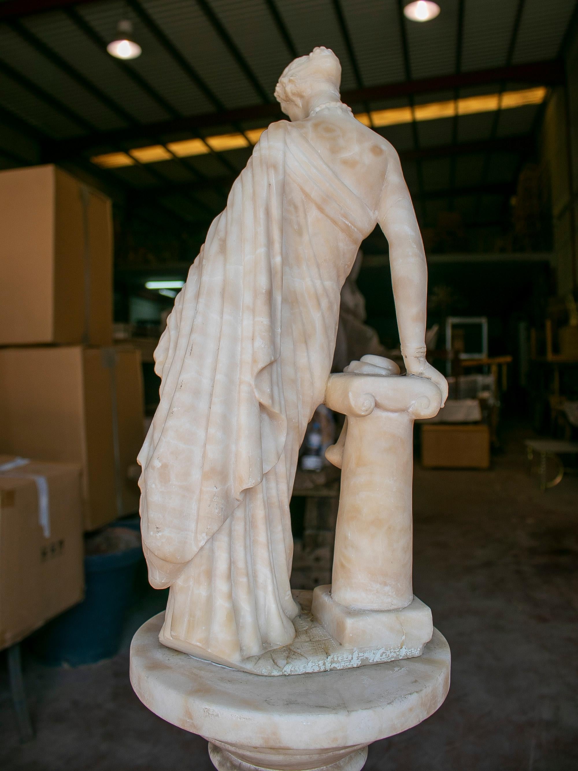 1980s French Romantic Woman Marble Sculpture w/ Pedestal Base For Sale 5