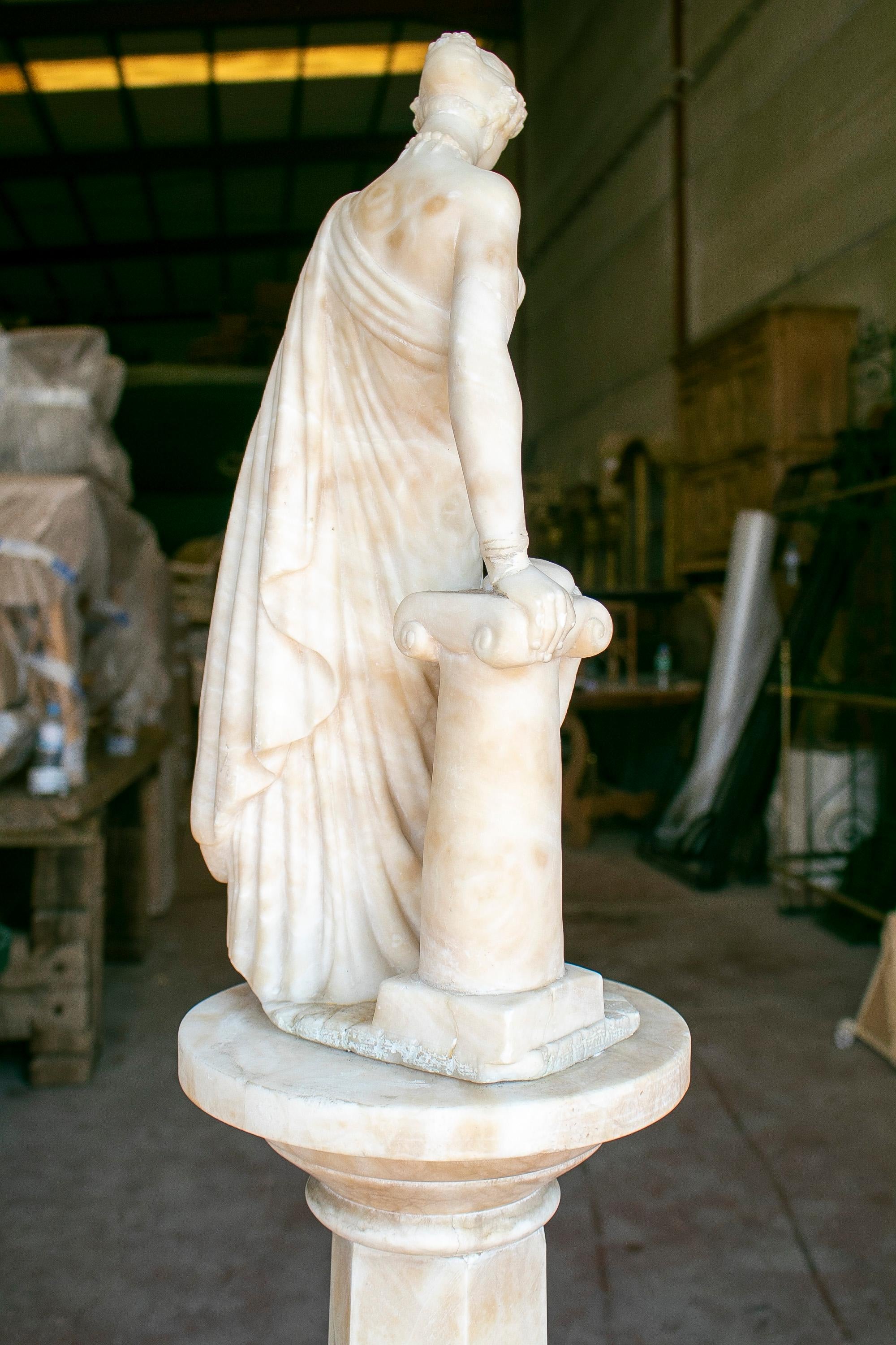1980s French Romantic Woman Marble Sculpture w/ Pedestal Base For Sale 1