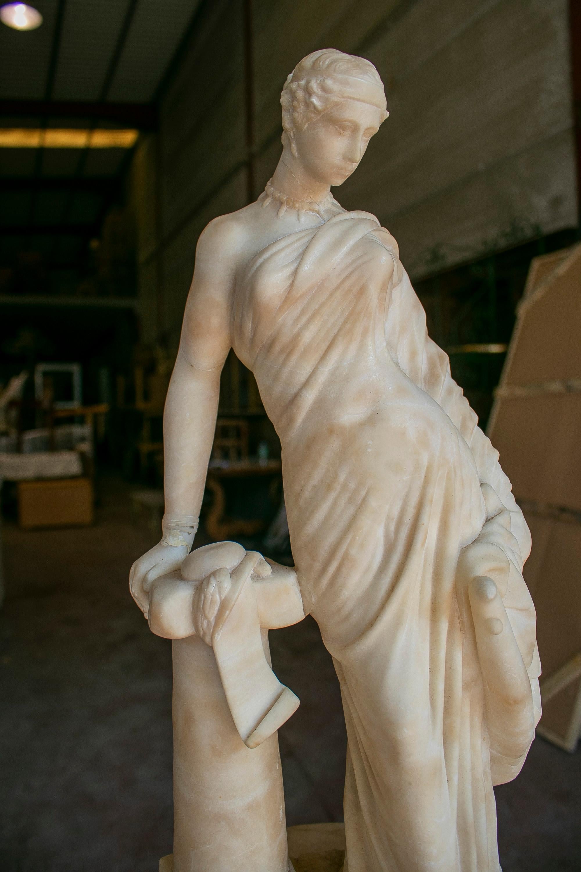 1980s French Romantic Woman Marble Sculpture w/ Pedestal Base For Sale 2