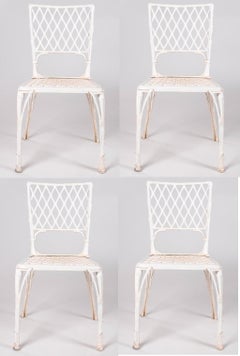 Vintage 1980s French Set of four Aluminium Chairs Imitating Bamboo and Rattan