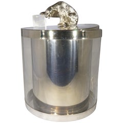 1980s French Silver Plate, Lucite and Glass Ice Bucket with Polar Bear Detail