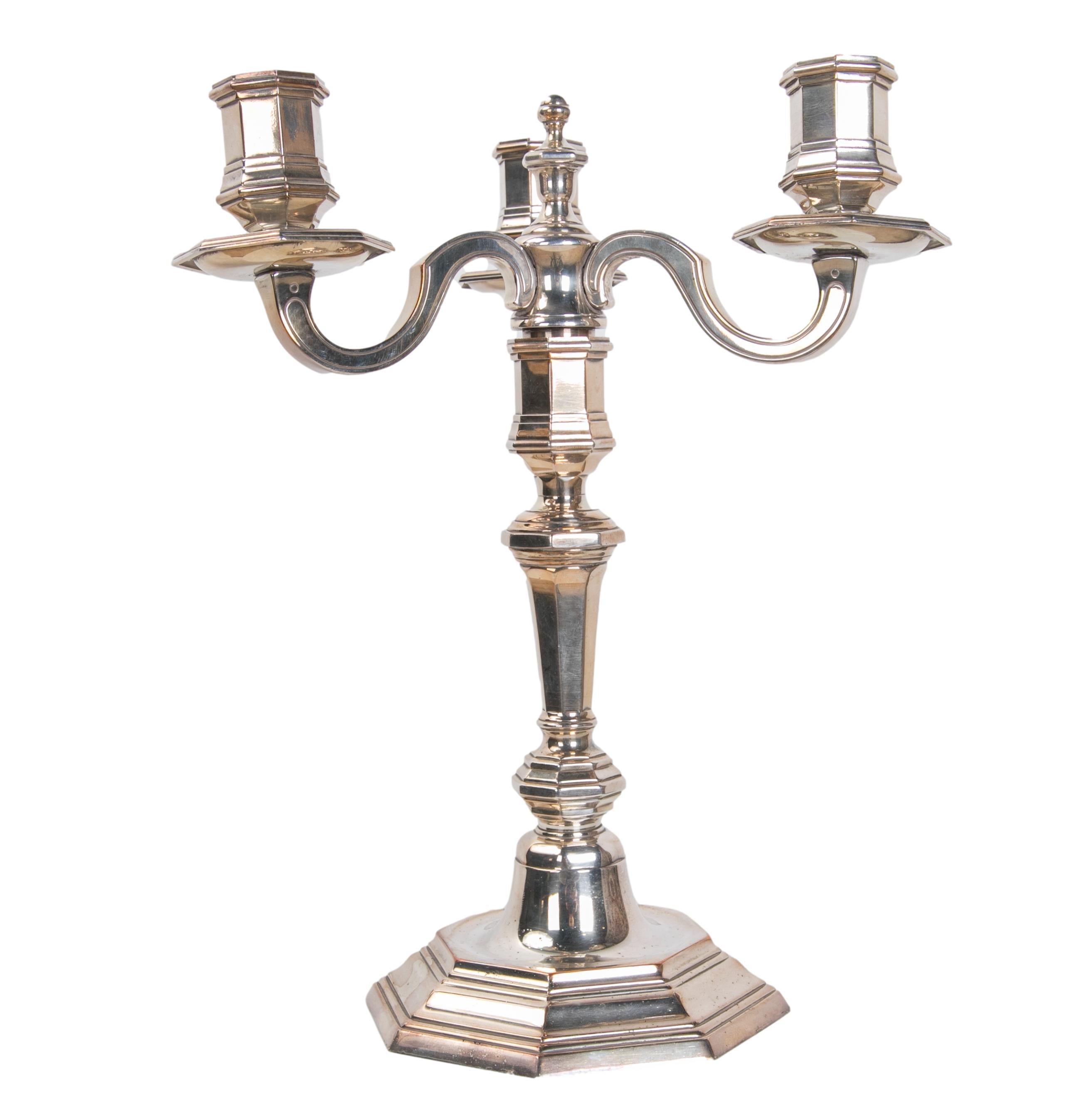 1980s French silver plated metal candlestick by Christofle France.