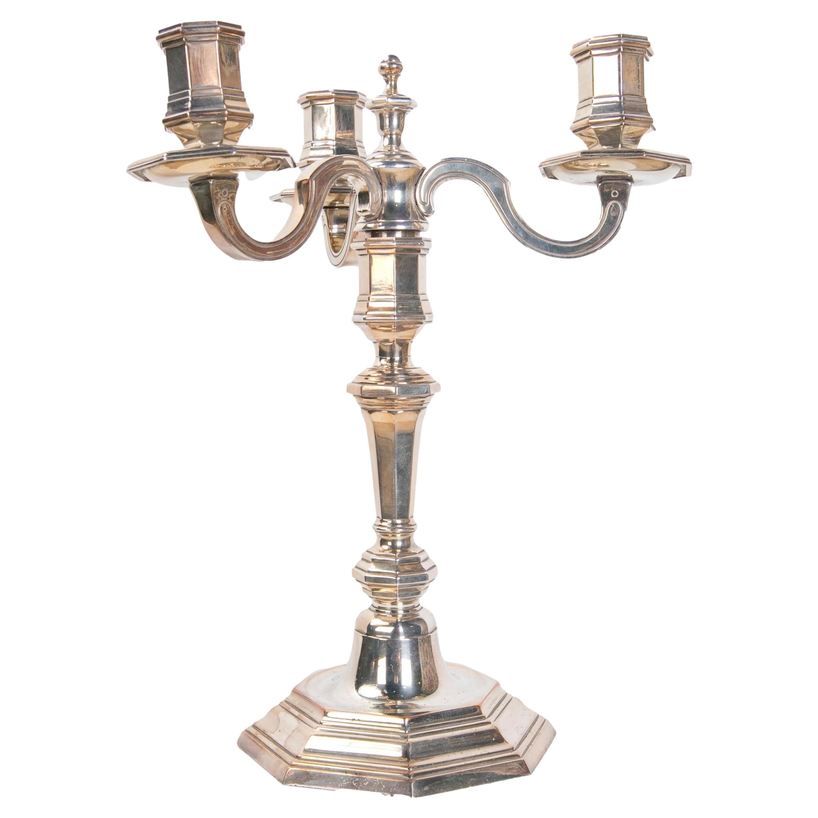 1980s French Silver Plated Metal Candlestick by Christofle France  For Sale