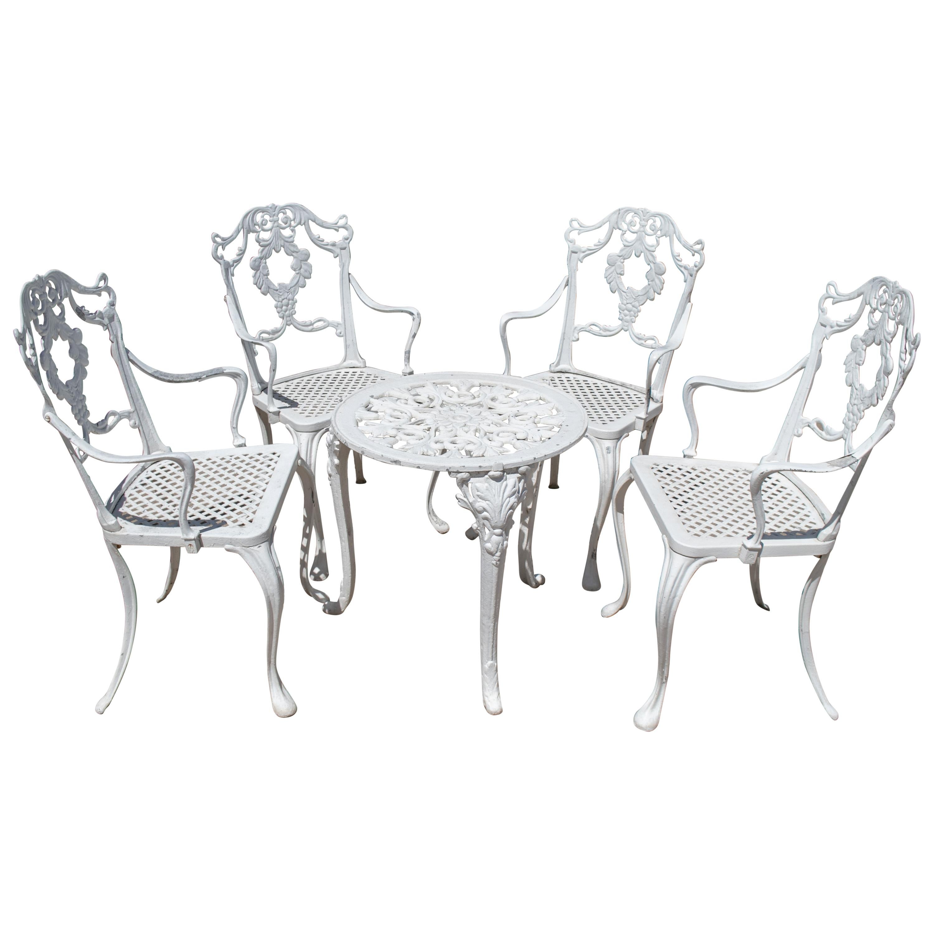 1980s French Style Cast Iron Set of Table and Four Chairs