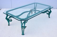 1980's French Style Turquoise And Brass Large Coffee Table