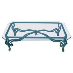 1980
s French Style Turquoise And Brass Large Coffee Table