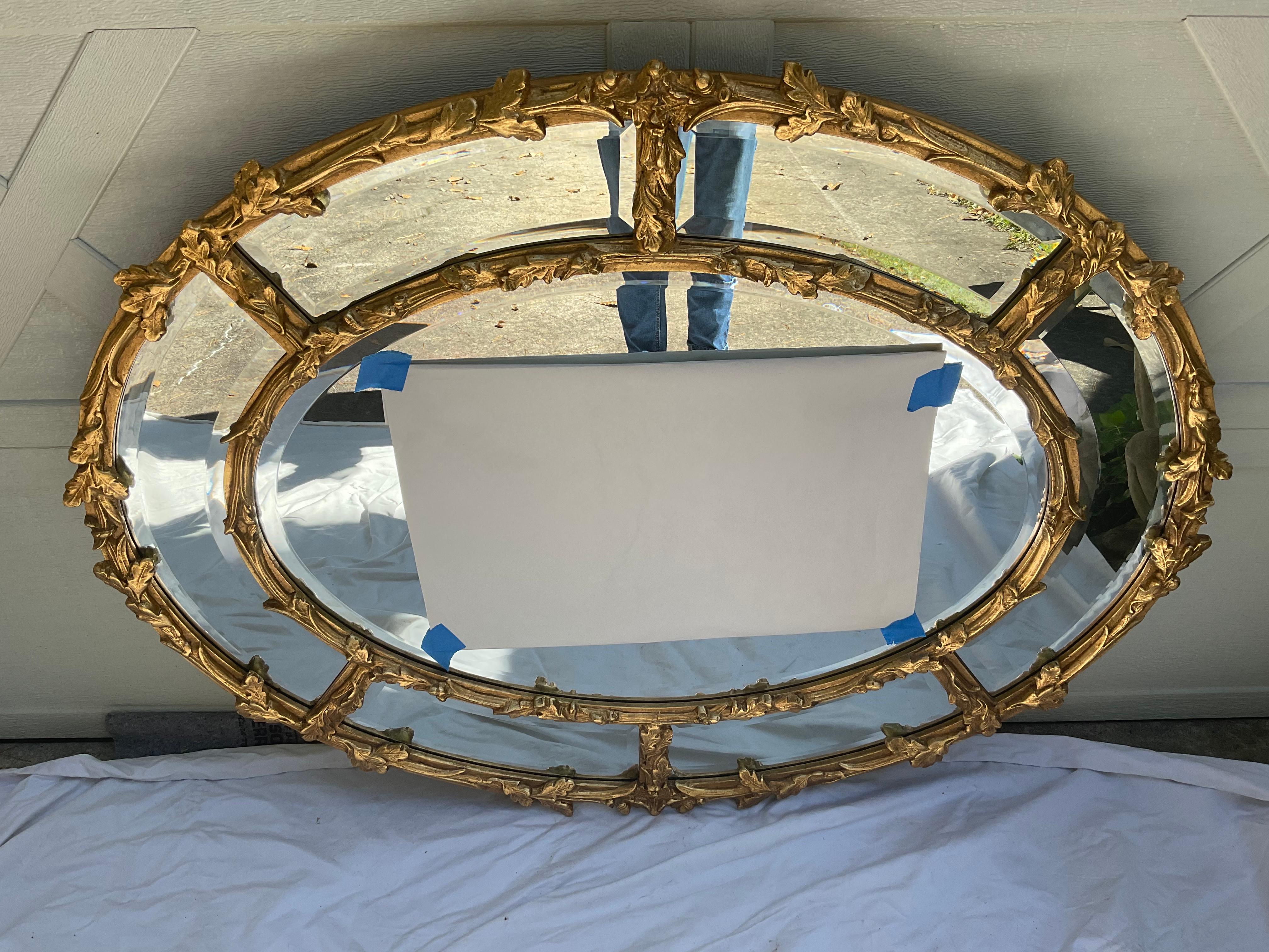 American 1980s Friedman Brothers Oval Gilt Mirror w/ Acorns and Oak Leaves