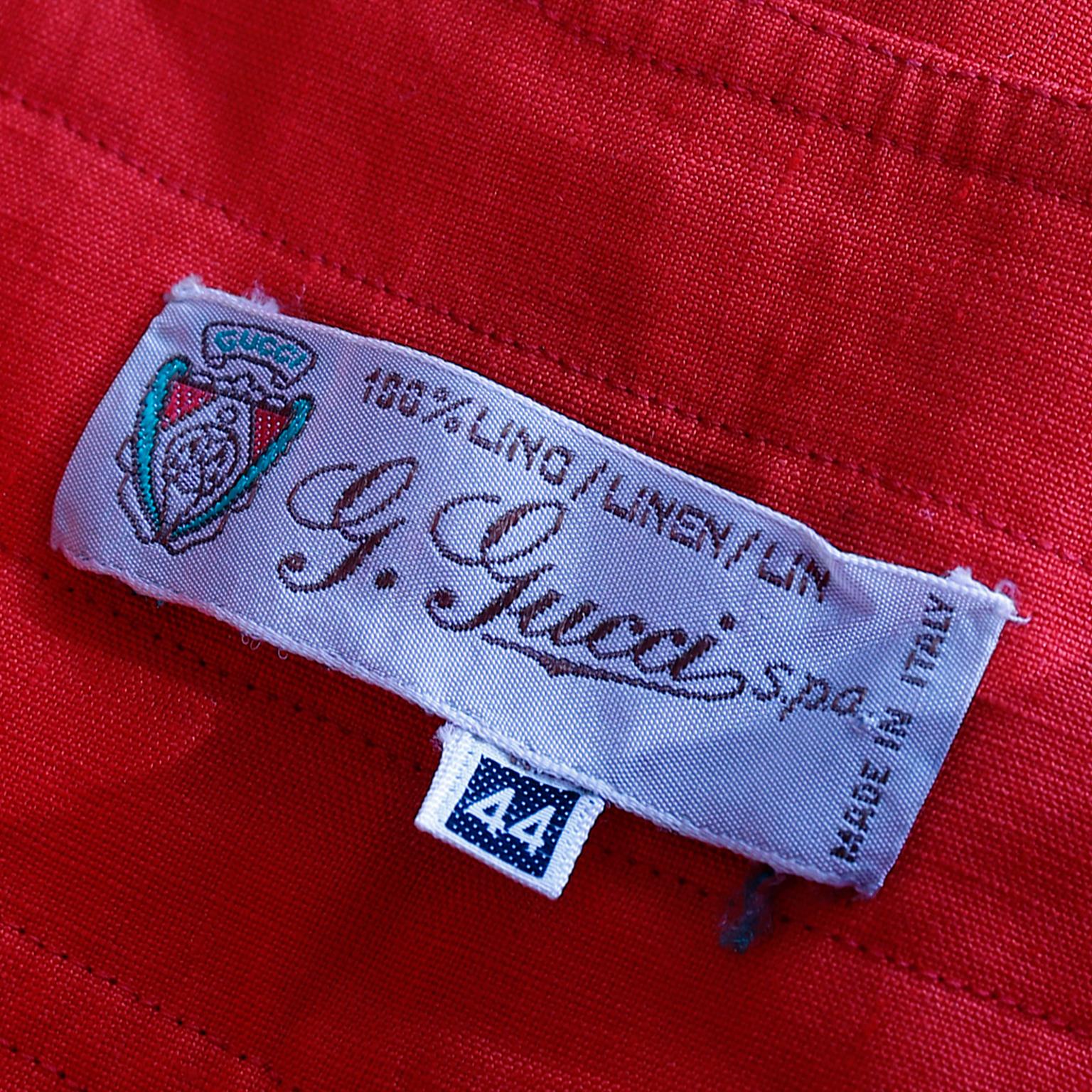 1980s G Gucci Tomato Red 100% Linen Vintage Skirt For Sale 4
