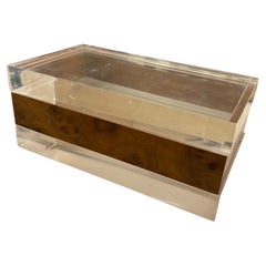 Scatola italiana rettangolare in plexiglass trasparente e legno di noce del 1980, Mid-Century Modern