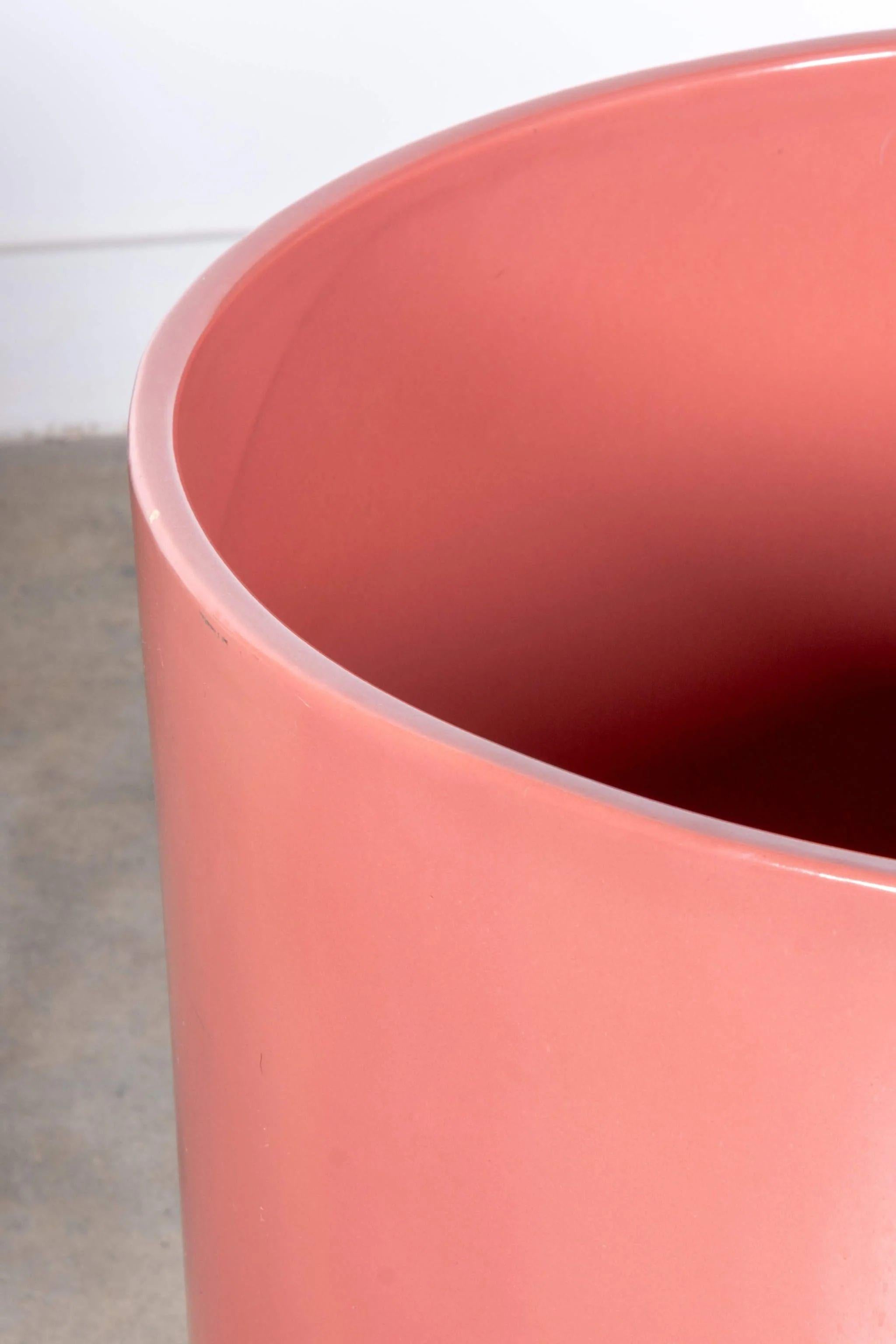 Epic scale on the peach Gainey Ceramics planter, signed on bottom out of LaVerne, California.  (No drainage hole.)