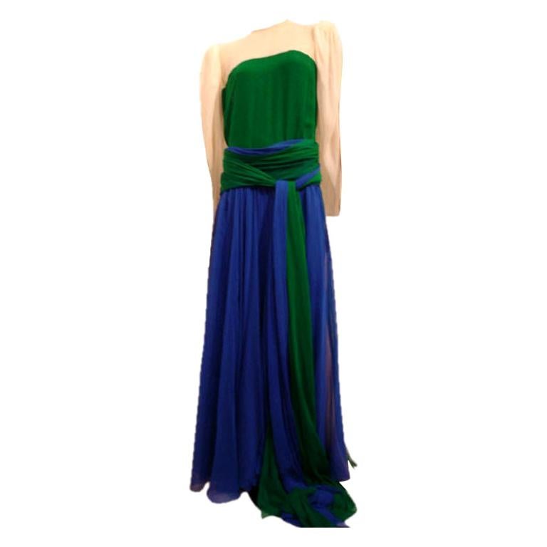 1980s Galanos Grecian Chiffon Wrap Gown