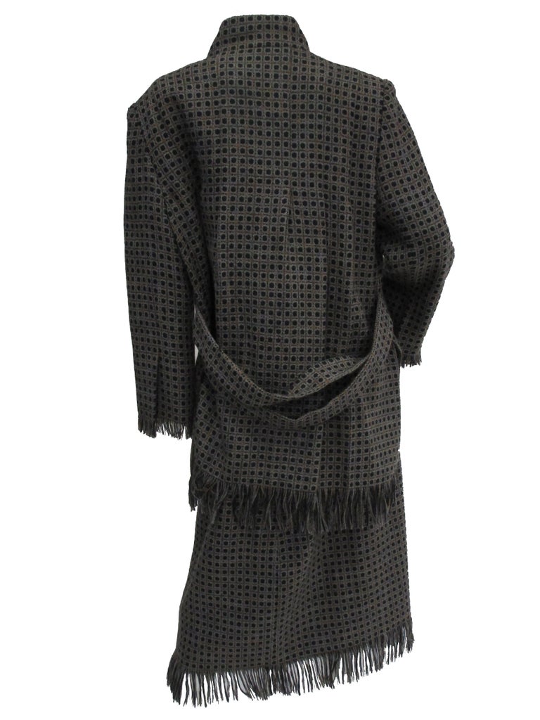 Black 1980s Galanos Grey Wool Check Skirt and Coat Ensemble For Sale