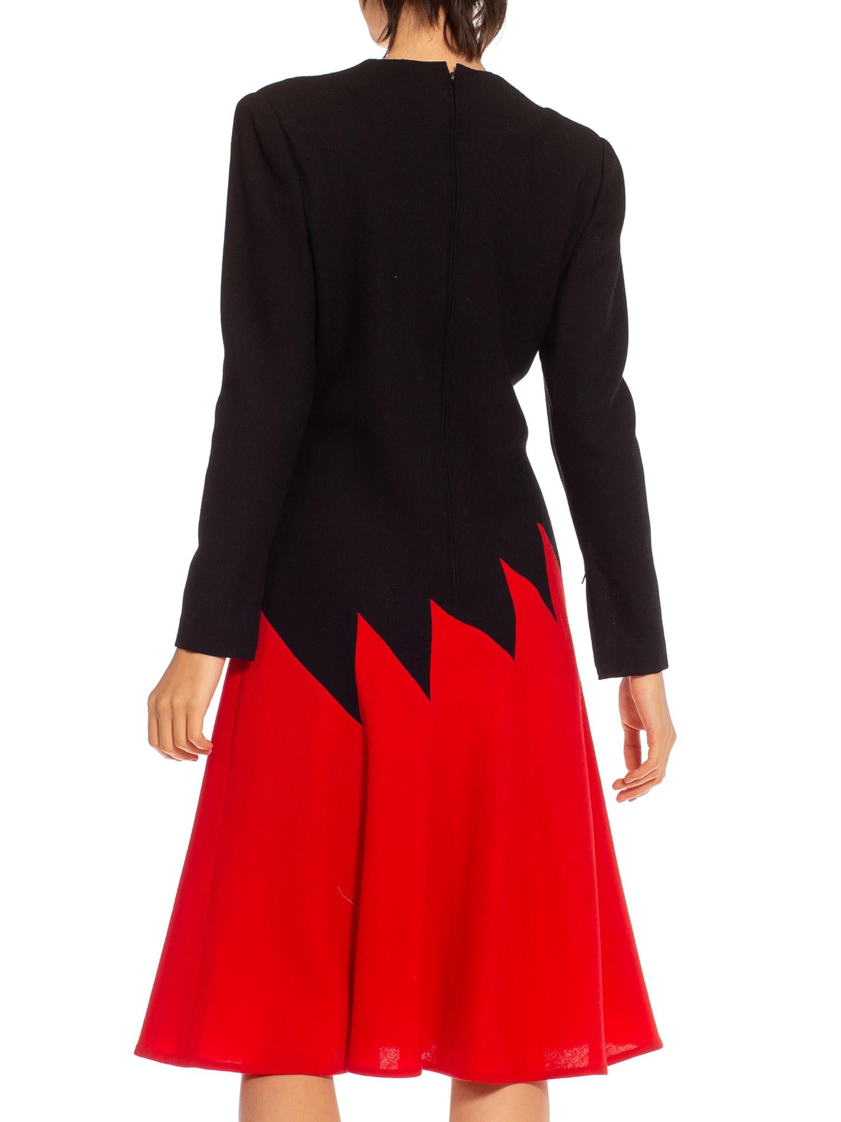 1980S Galanos Red & Black Long Sleeved Dress In Excellent Condition For Sale In New York, NY