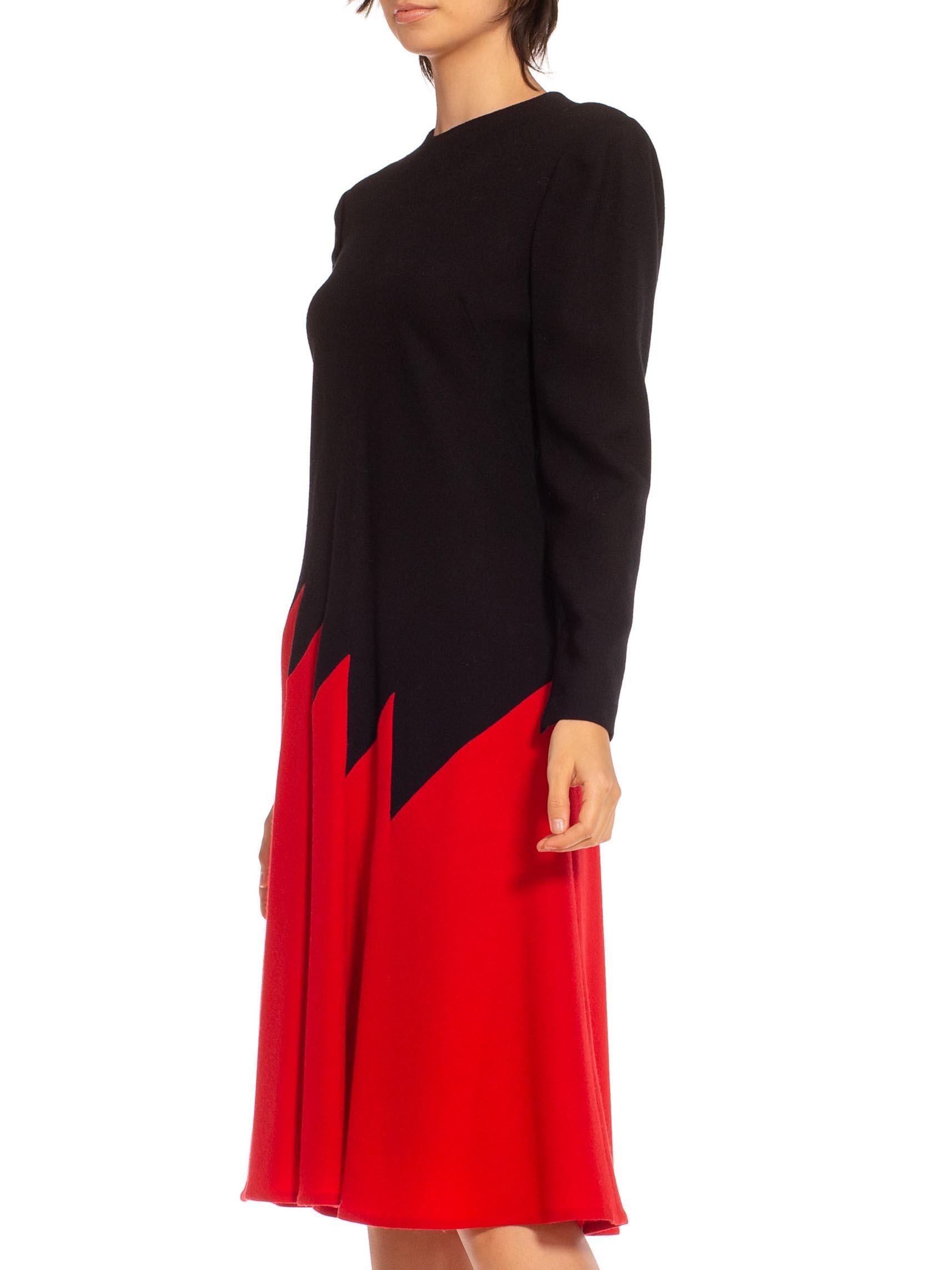 Women's 1980S Galanos Red & Black Long Sleeved Dress For Sale