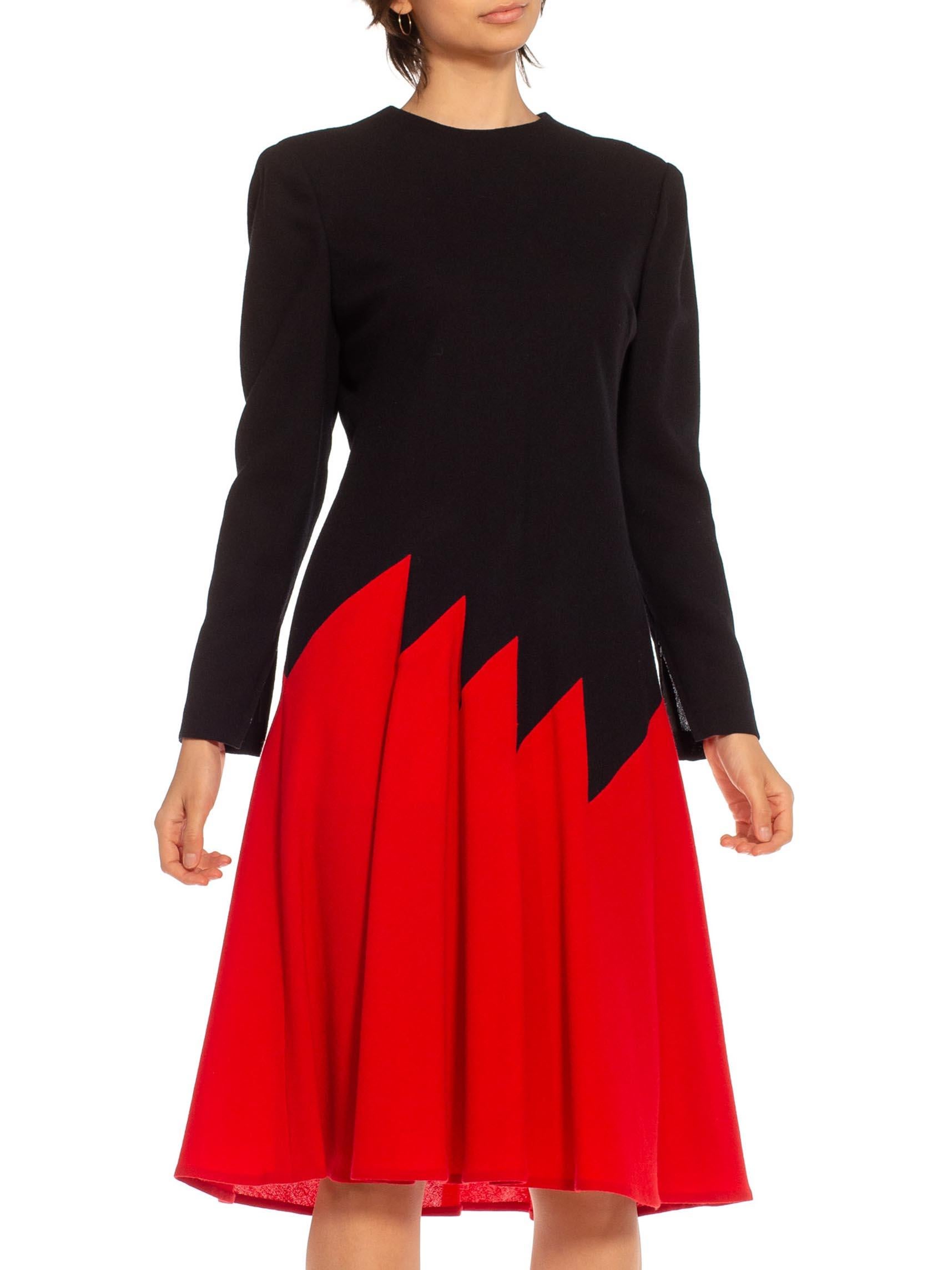 1980S Galanos Red & Black Long Sleeved Dress For Sale 1